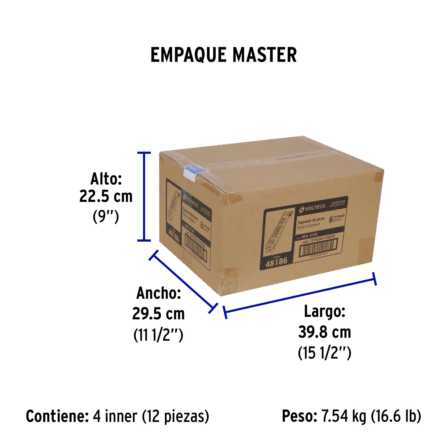 Multicontacto uso industrial, 6 entradas,supresor,1200joules