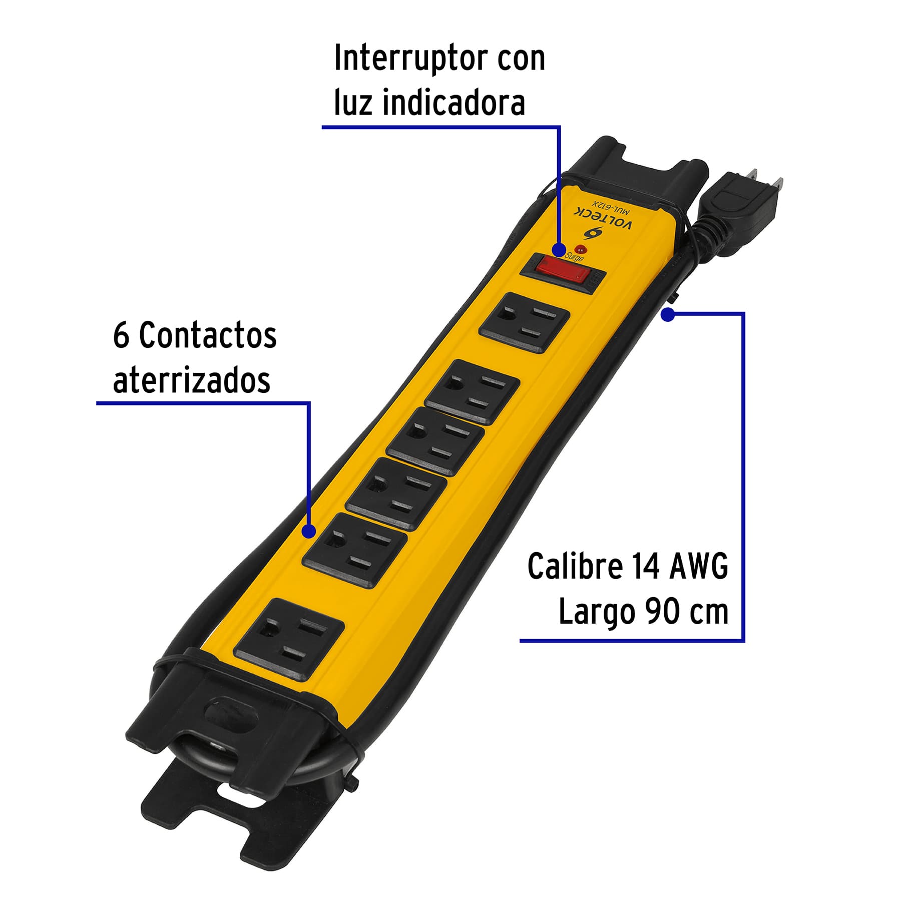 Multicontacto uso industrial, 6 entradas,supresor,1200joules