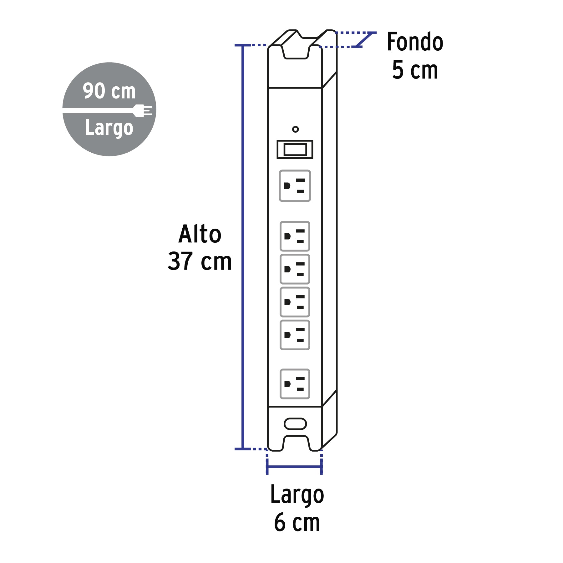 Multicontacto uso industrial, 6 entradas,supresor,1200joules