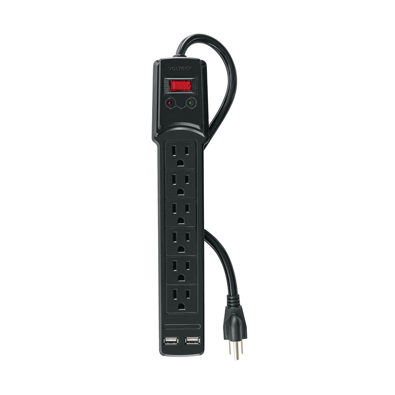 Multicontacto 16 AWG 6 entradas 2 ptos. USB sup. 150J, negro