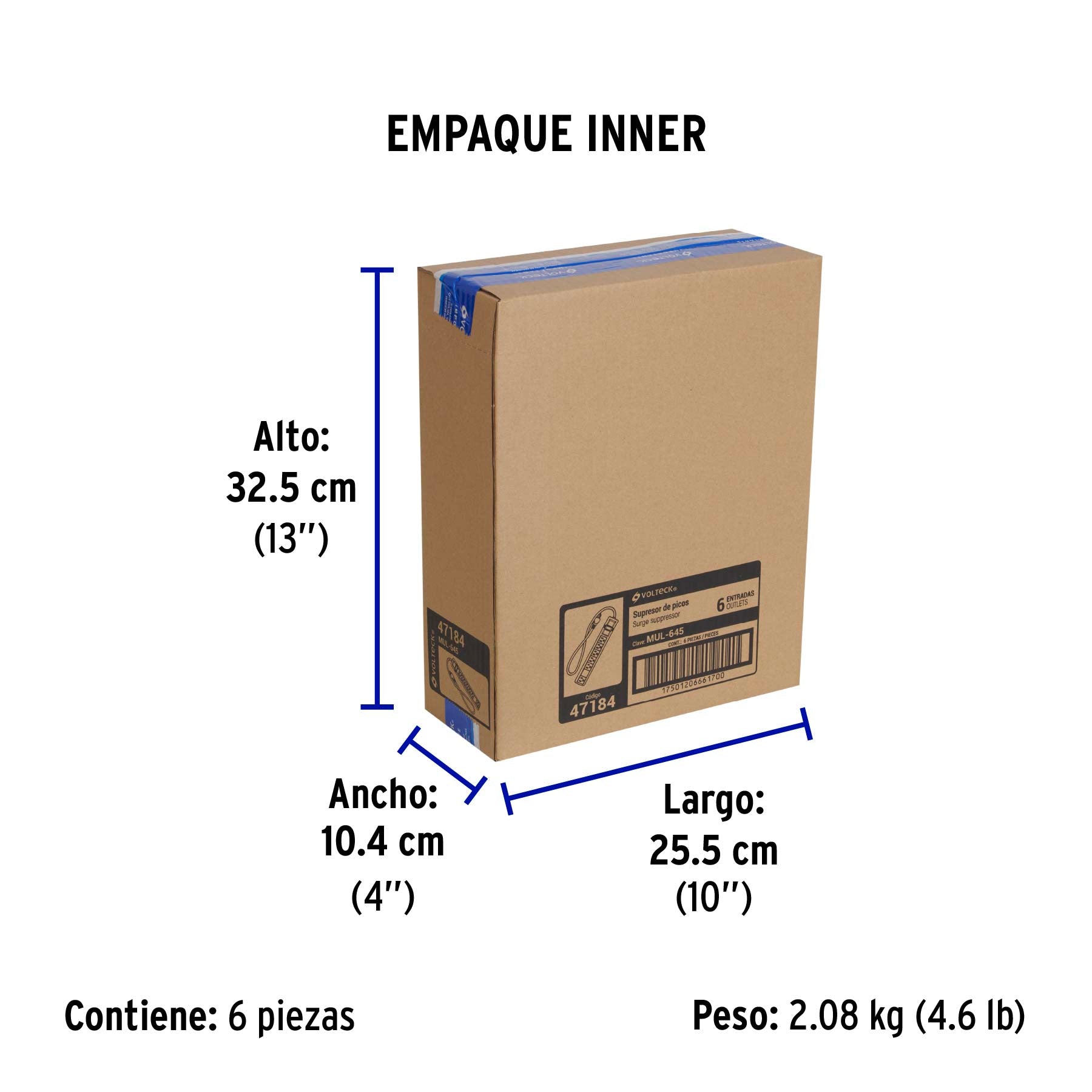 Multicontacto uso rudo, 6 entradas, supresor, 450 joules