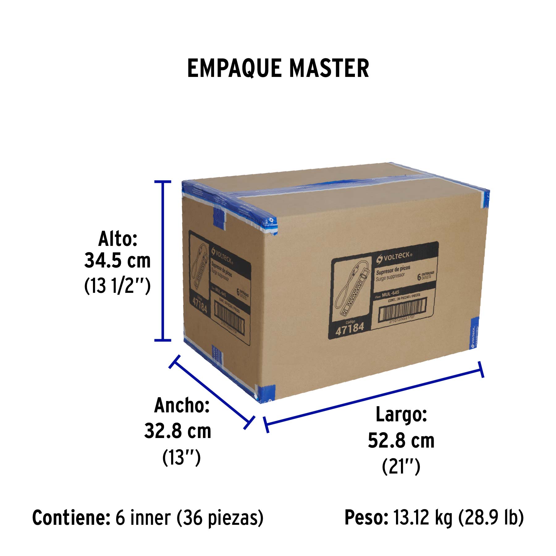 Multicontacto uso rudo, 6 entradas, supresor, 450 joules