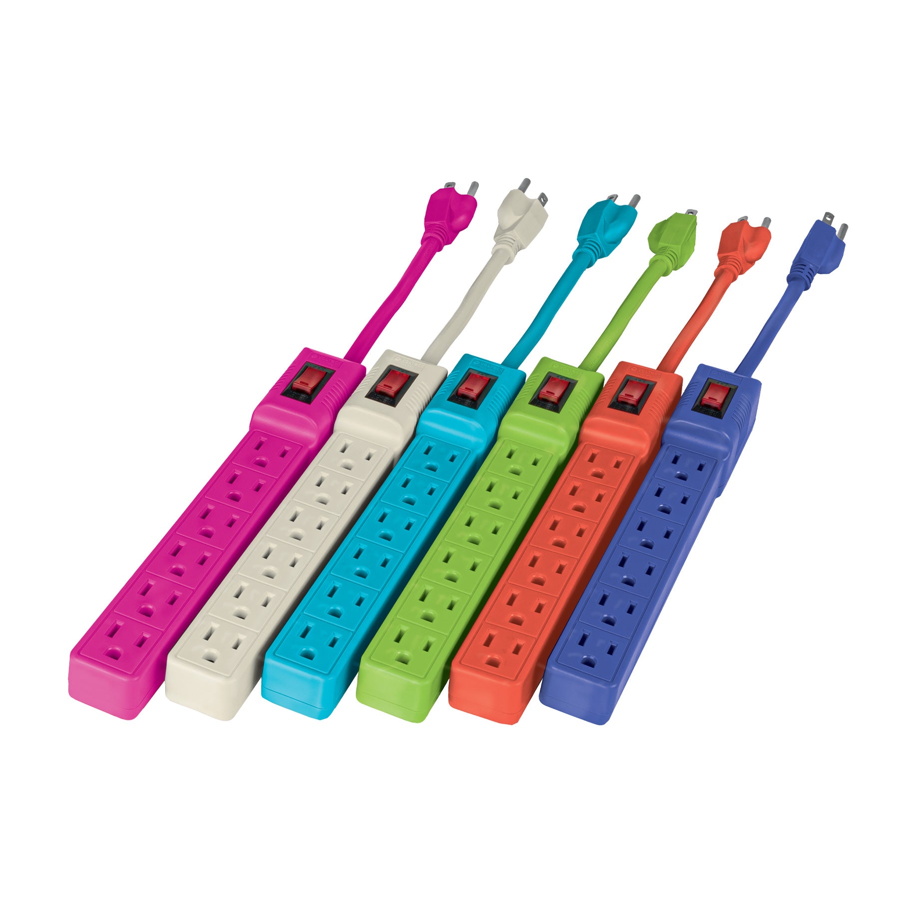 Multicontacto 6 entradas con interruptor, colores a granel