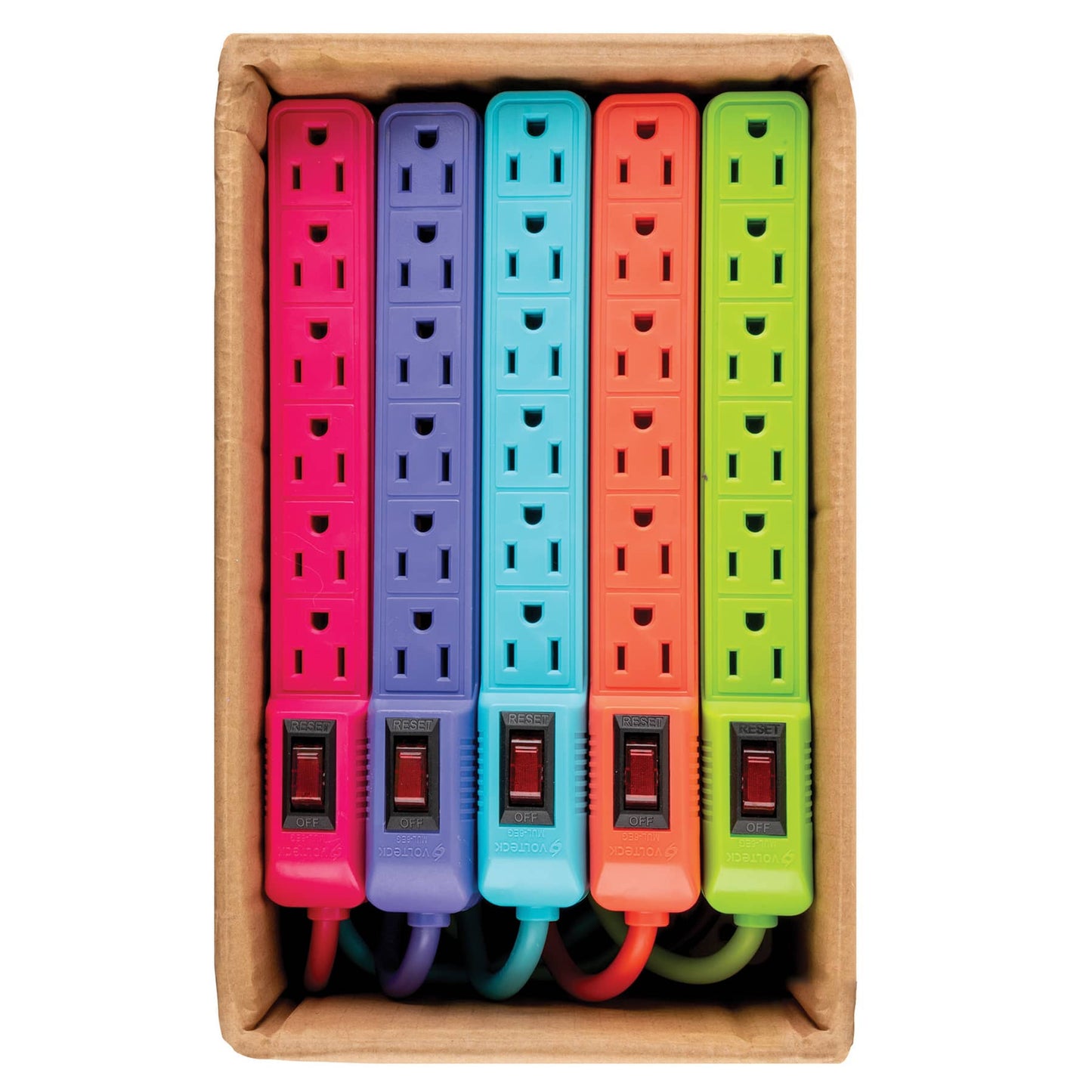 Multicontacto 6 entradas con interruptor, colores a granel