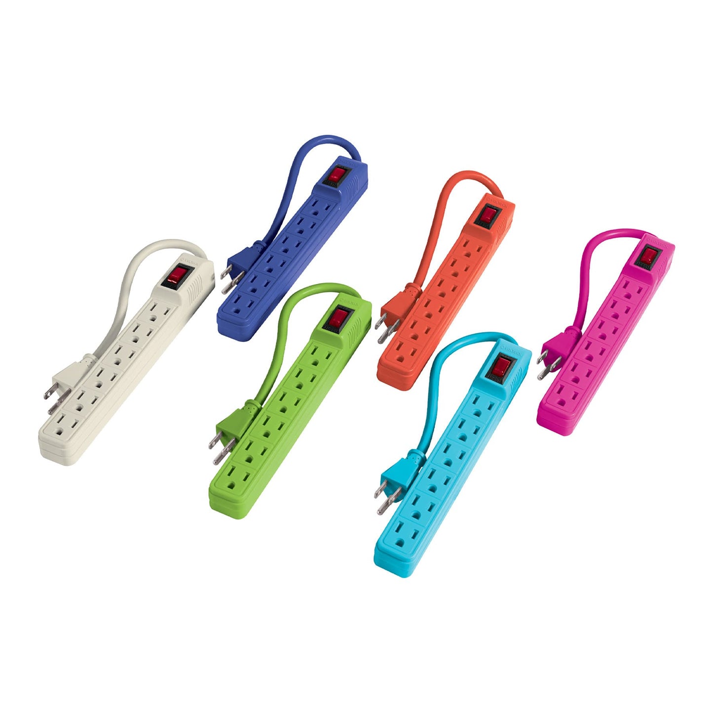 Multicontacto 6 entradas con interruptor, colores a granel