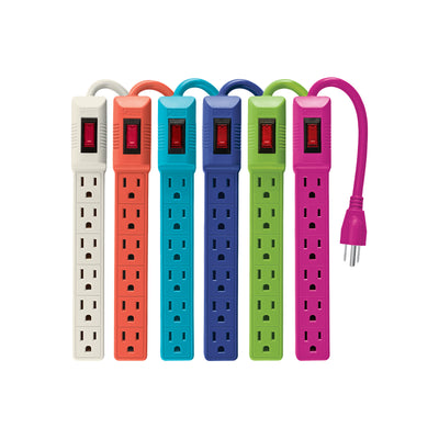 Multicontacto 6 entradas con interruptor, colores a granel