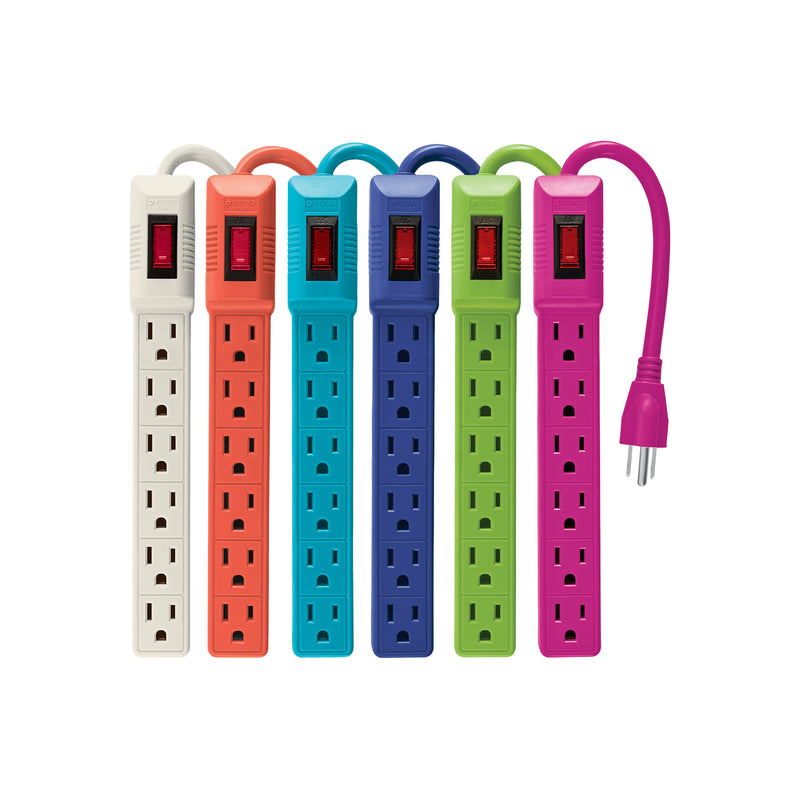 Multicontacto 6 entradas con interruptor, colores a granel