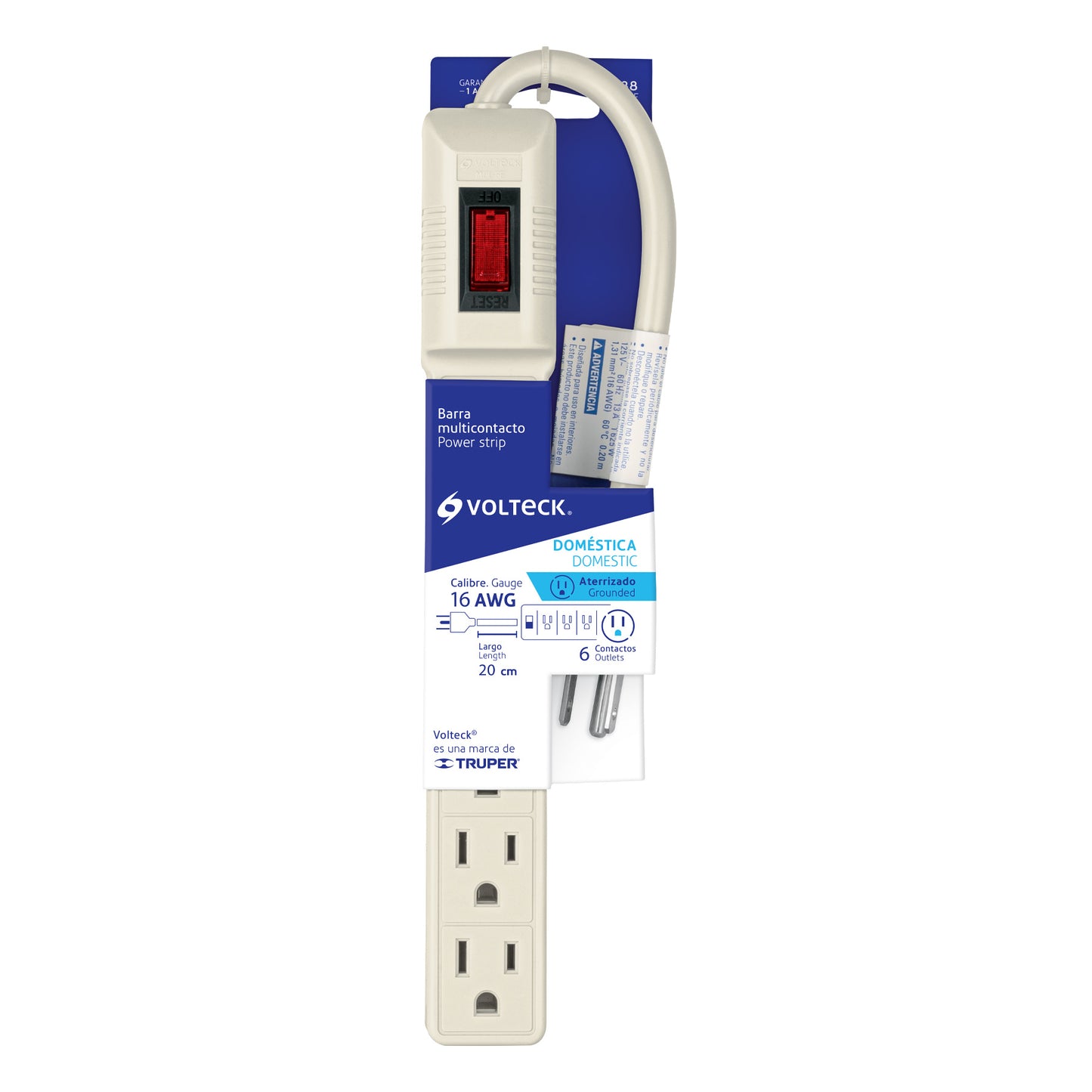 Multicontacto económico, 6 entradas,16 AWG
