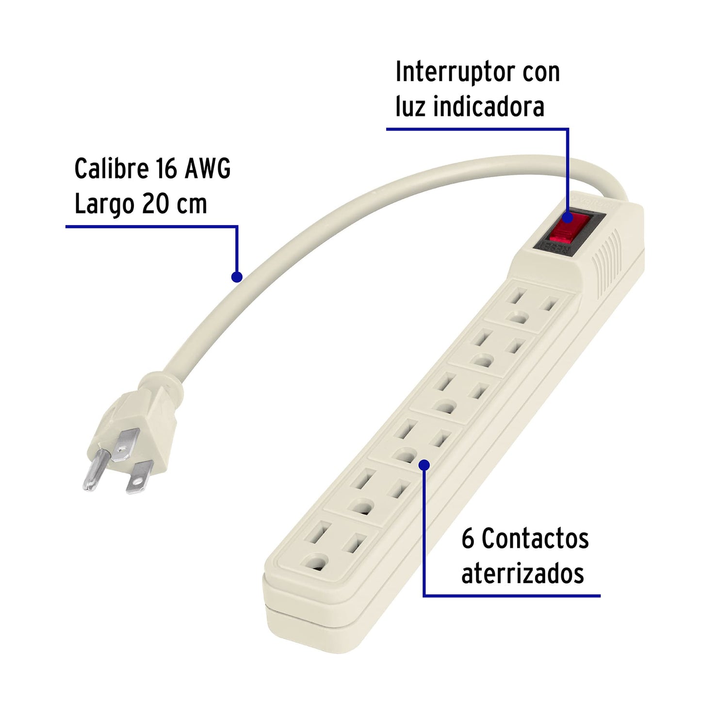 Multicontacto económico, 6 entradas,16 AWG