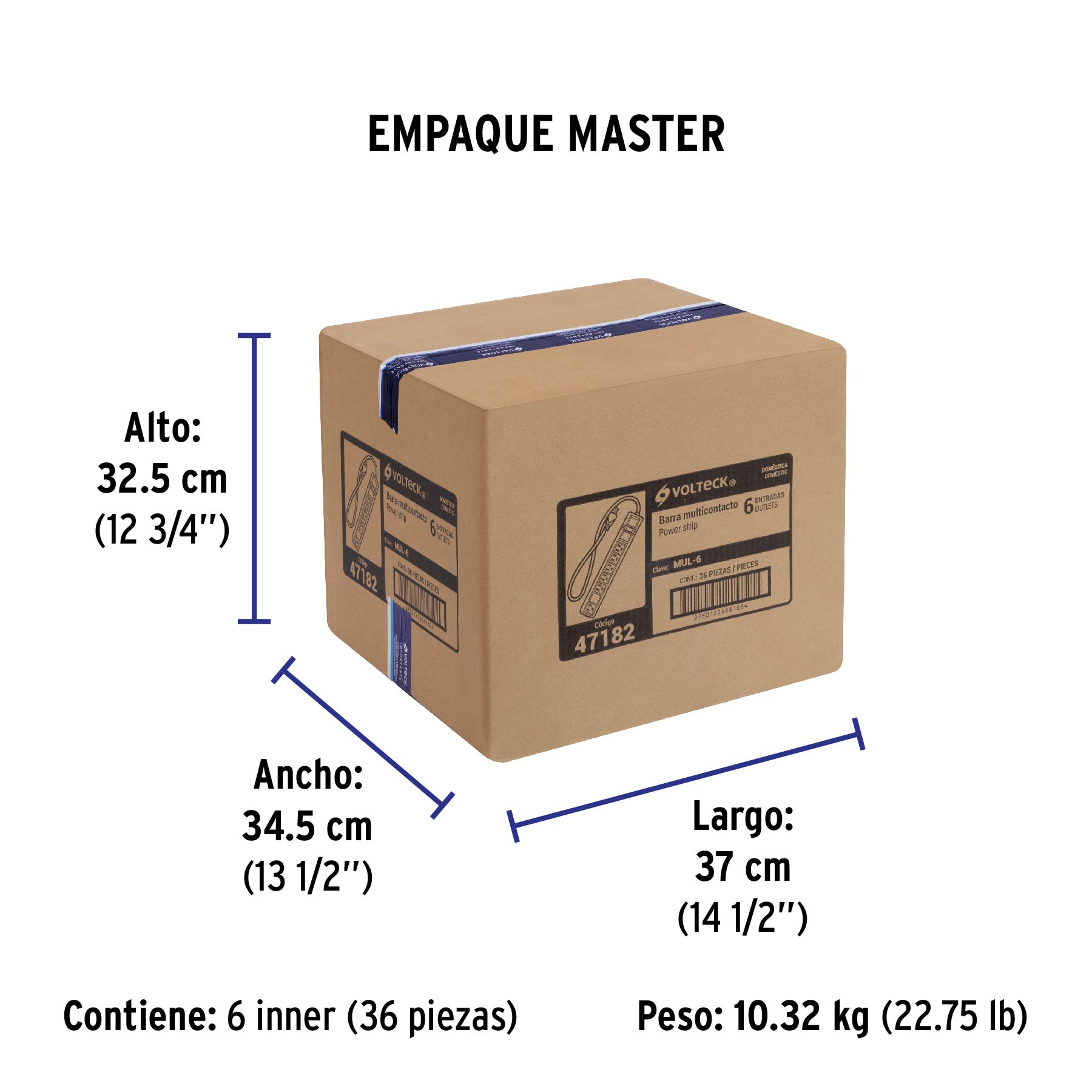 Multicontacto uso doméstico, 6 entradas,16 AWG