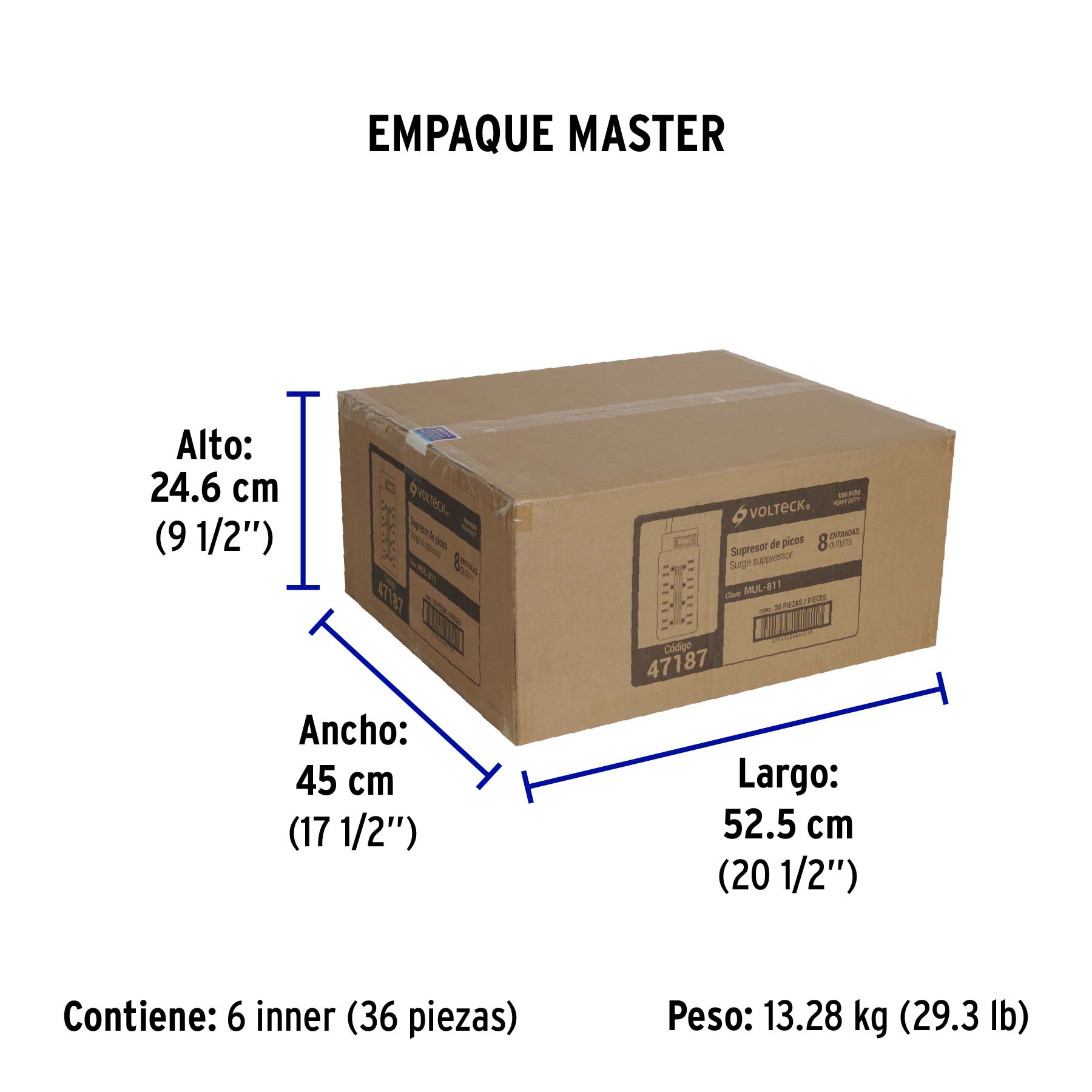 Multicontacto uso rudo, 8 entradas, supresor, 110 joules