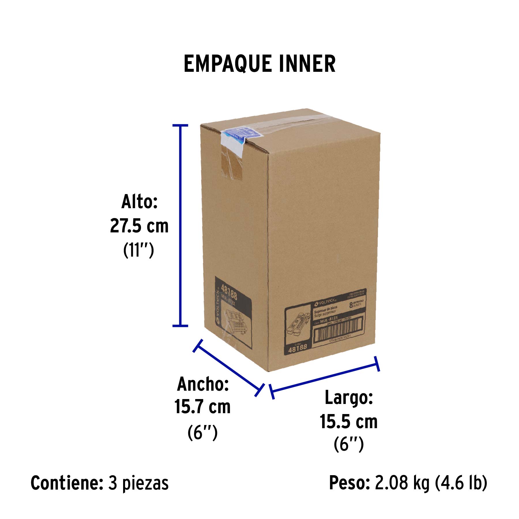 Multicontacto uso industrial, 8 entradas,supresor,1200joules