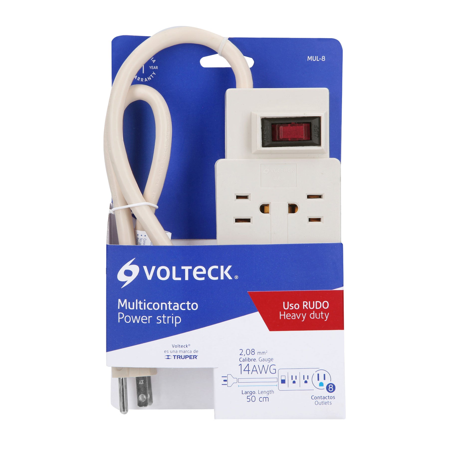 Multicontacto uso rudo, 8 entradas, 14 AWG