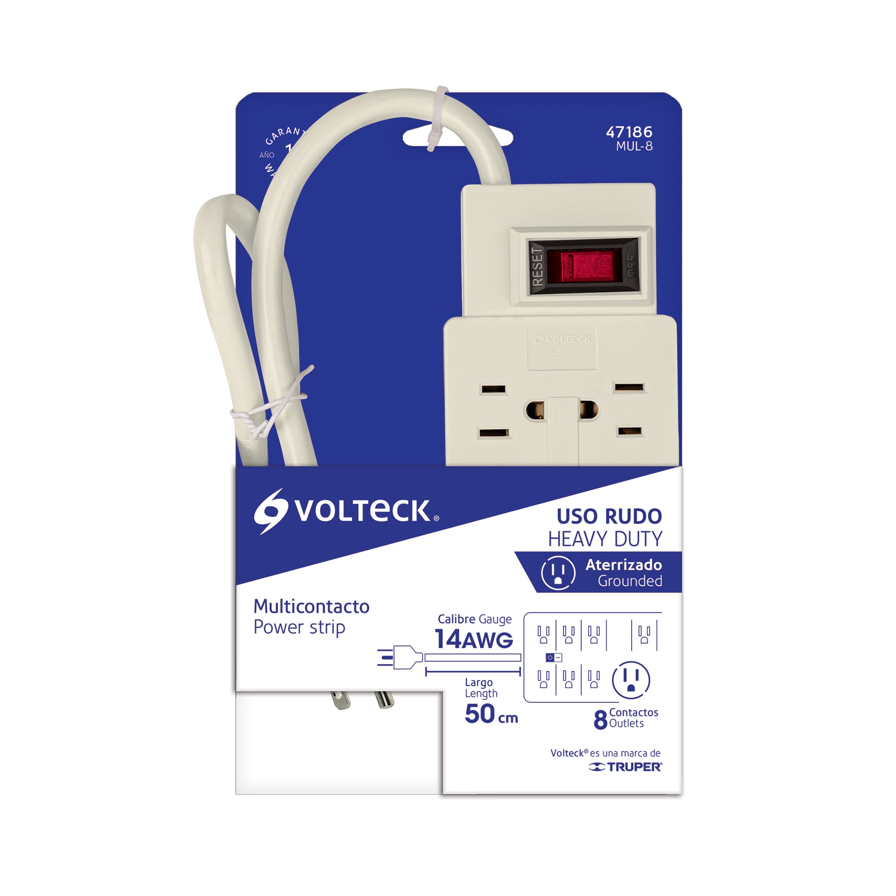 Multicontacto uso rudo, 8 entradas, 14 AWG