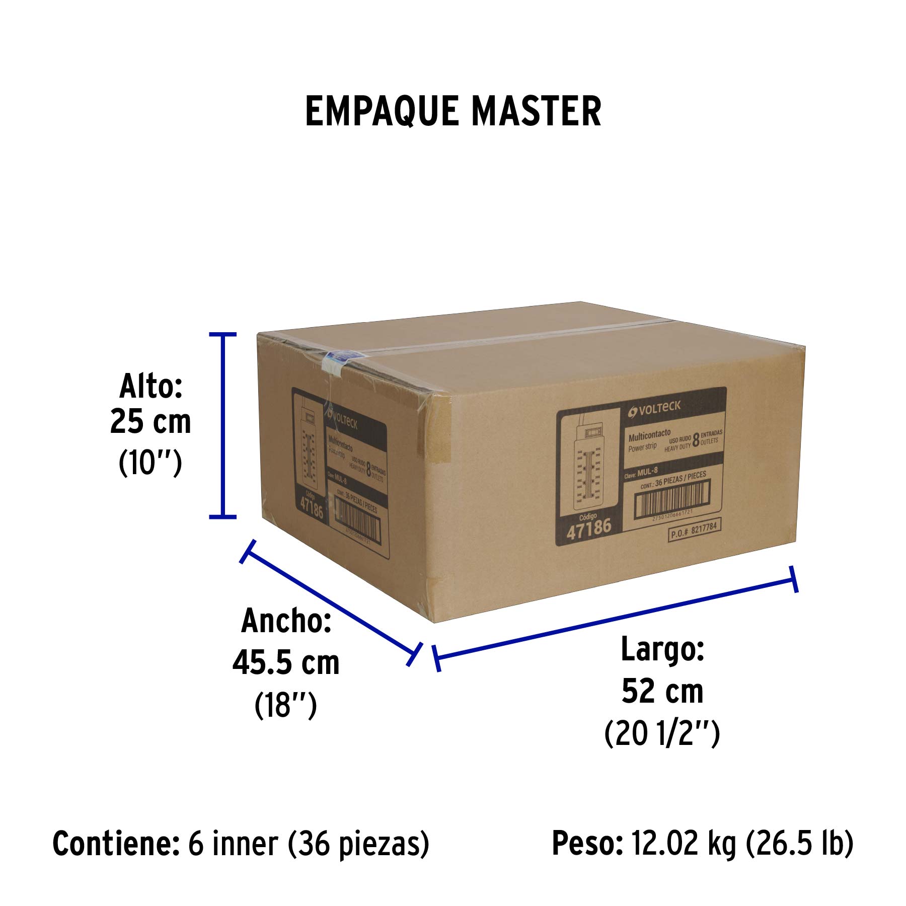 Multicontacto uso rudo, 8 entradas, 14 AWG
