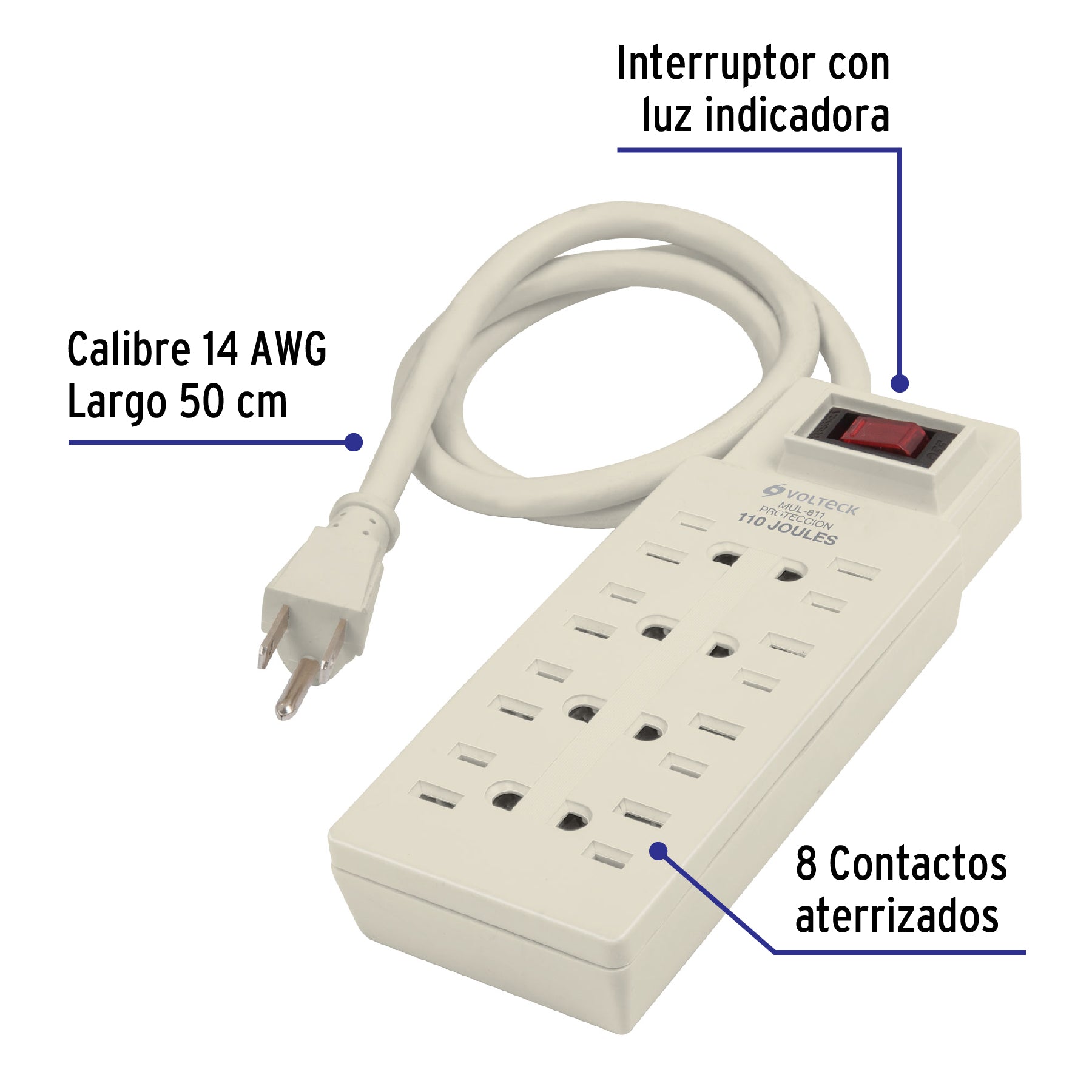 Multicontacto uso rudo, 8 entradas, 14 AWG