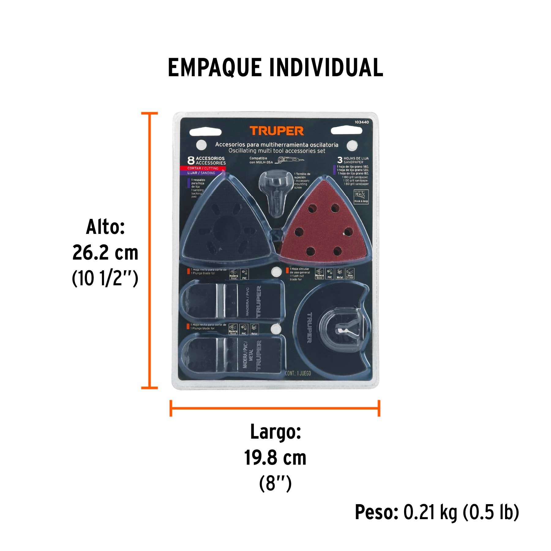 Kit con 8 accesorios para multiherramienta, TRUPER PRO