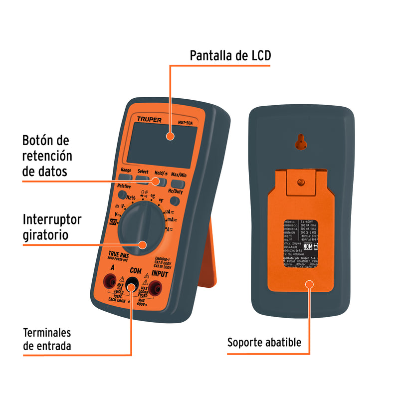 Multimetro profesional con RMS verdadero y auto rango