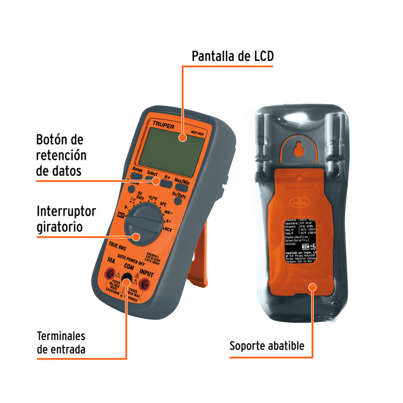 Multimetro profesional con RMS verdadero y auto rango Deluxe
