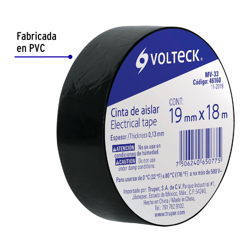Cinta de aislar, # 33, 18 m, negra, Volteck