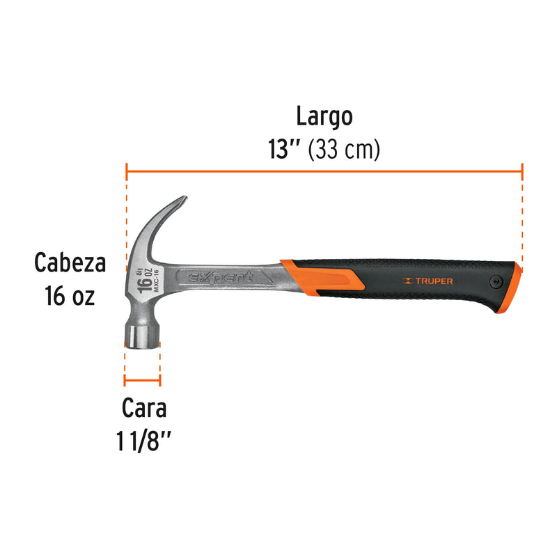 Martillo forjado, uña curva, 16 oz, mango de neopreno