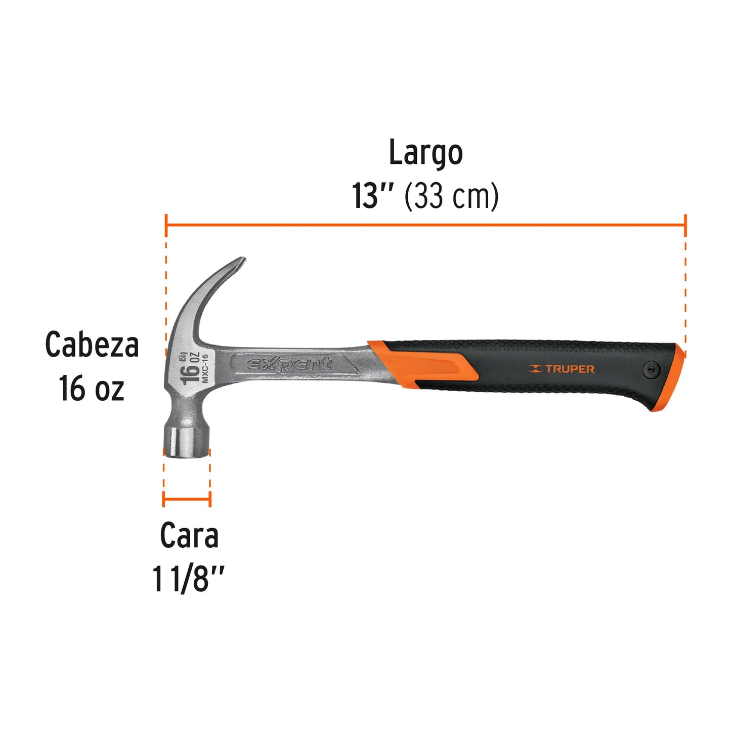 Martillo forjado, uña curva, 16 oz, mango de neopreno