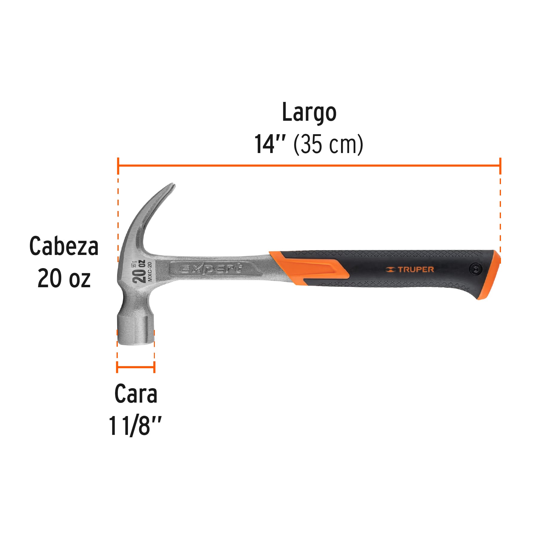 Martillo uña curva 20 oz, forjado de una sola pieza