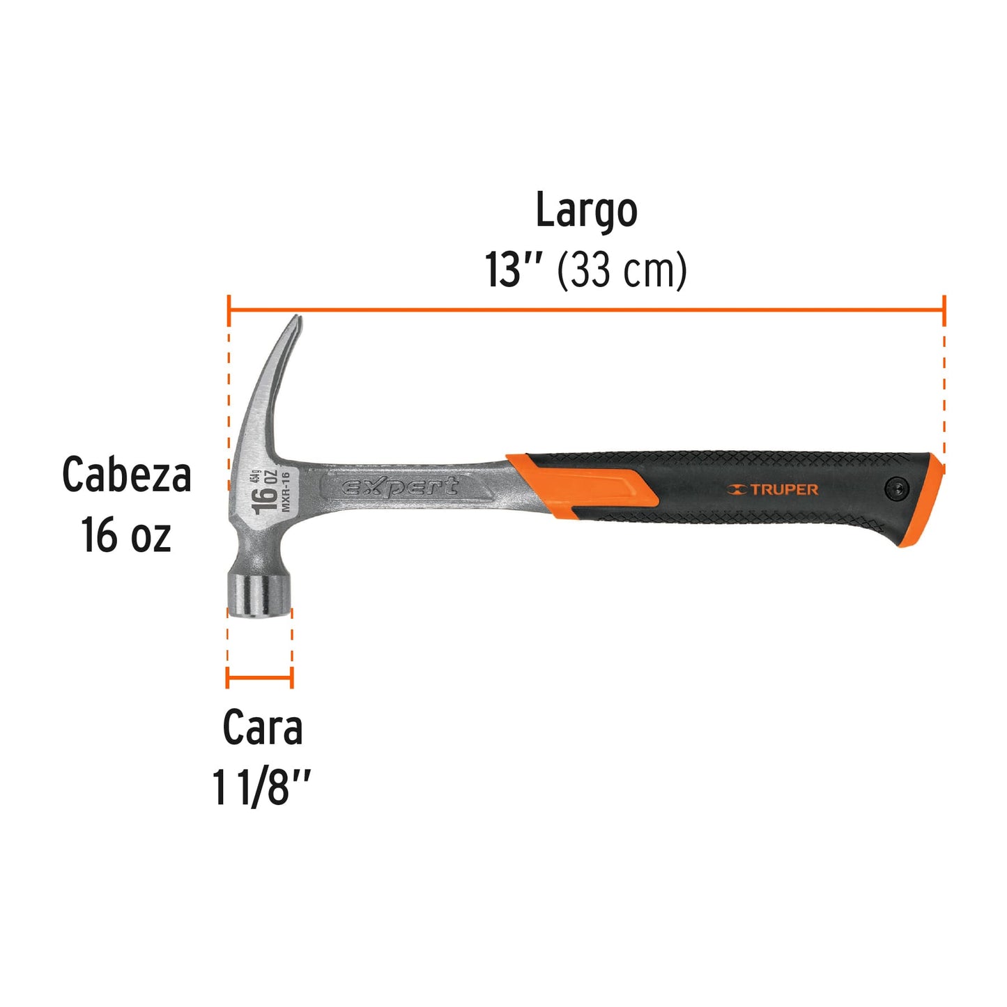 Martillo forjado, uña recta, 16 oz, mango de neopreno