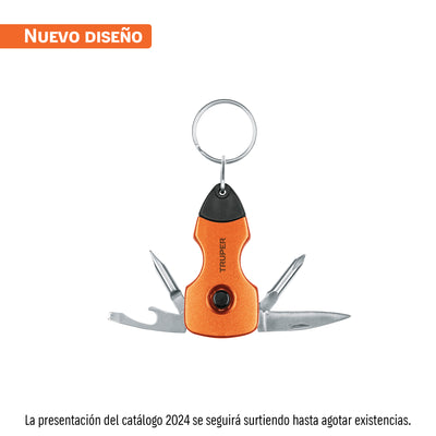 Multiherramienta con led, tipo llavero, 6 funciones