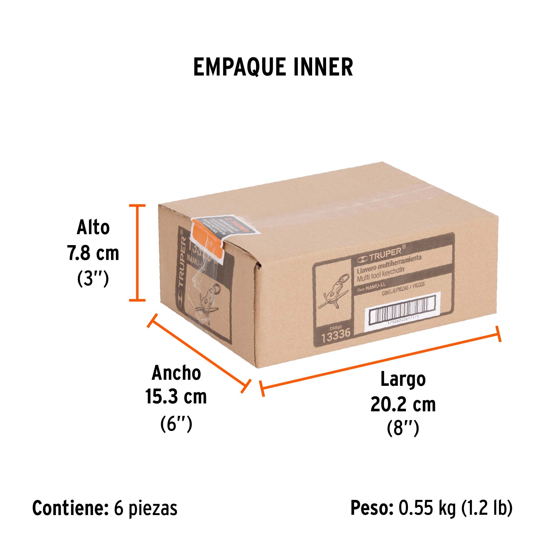 Multiherramienta con led, tipo llavero, 6 funciones