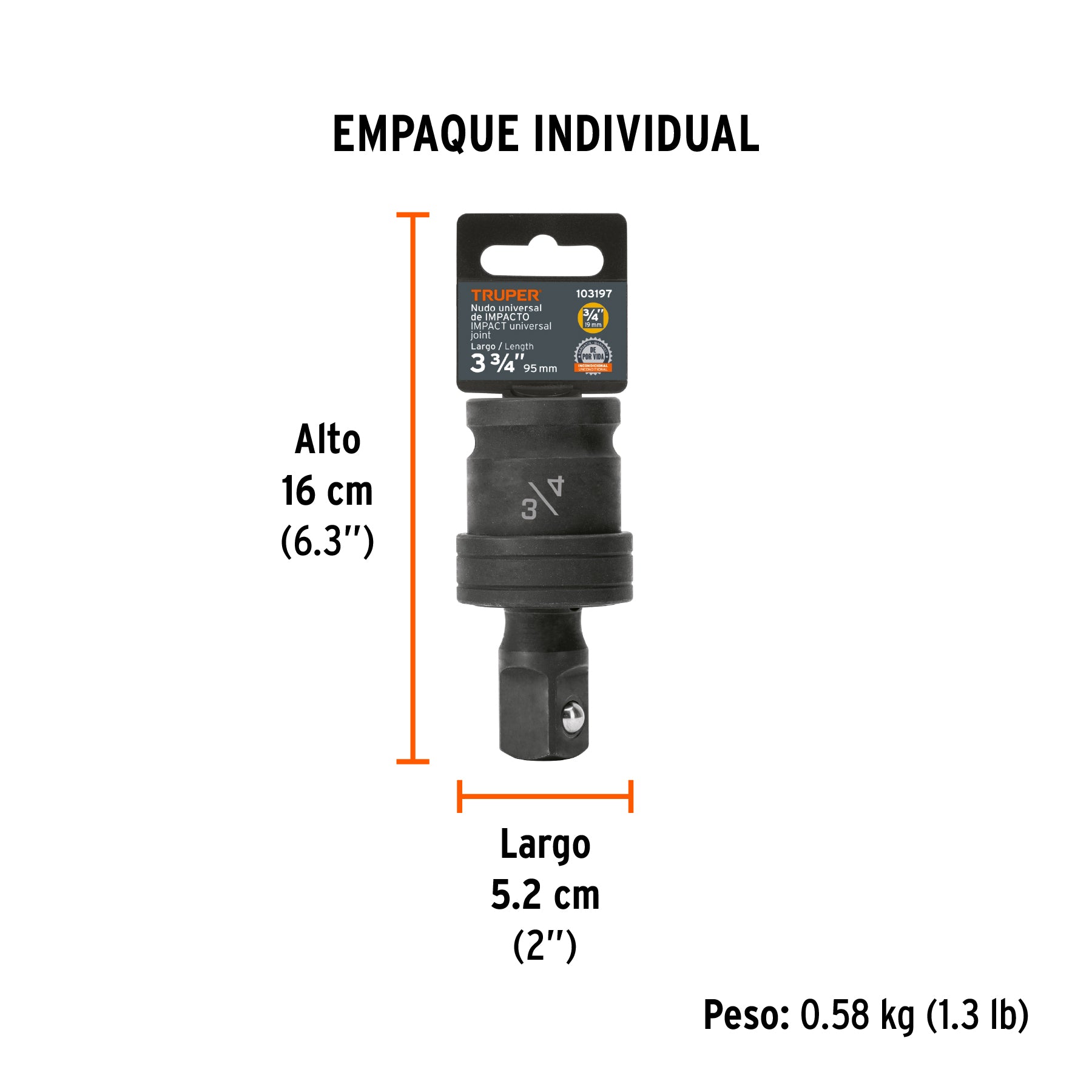 Nudo universal para dados de impacto cuadro 3/4', Truper