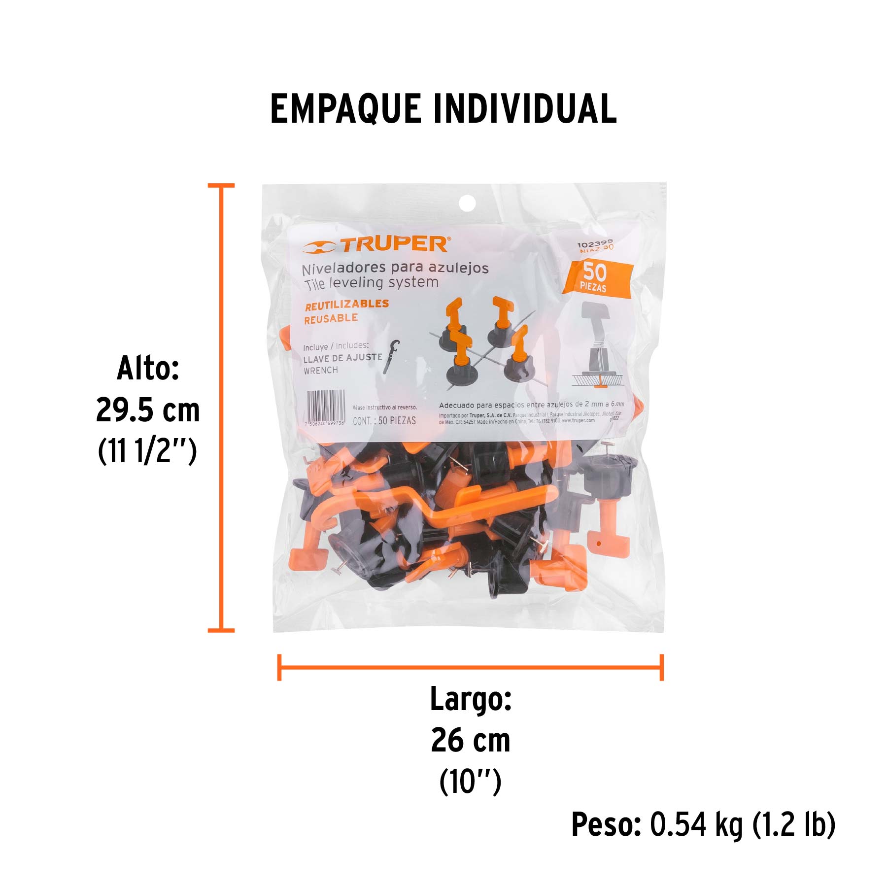 Bolsa con 50 niveladores para azulejos, Truper