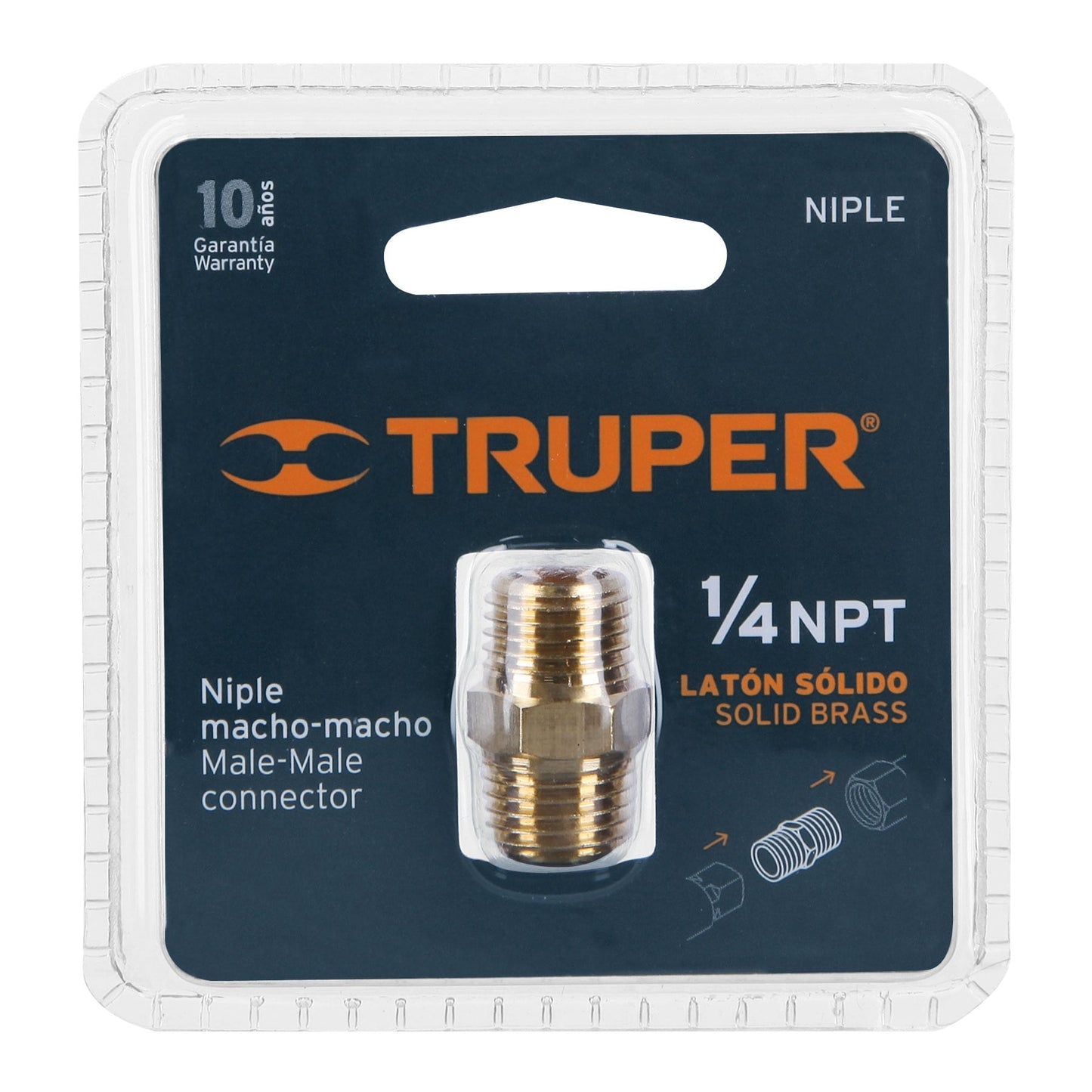 Niple de latón, tipo MM, cuerda 1/4 NPT