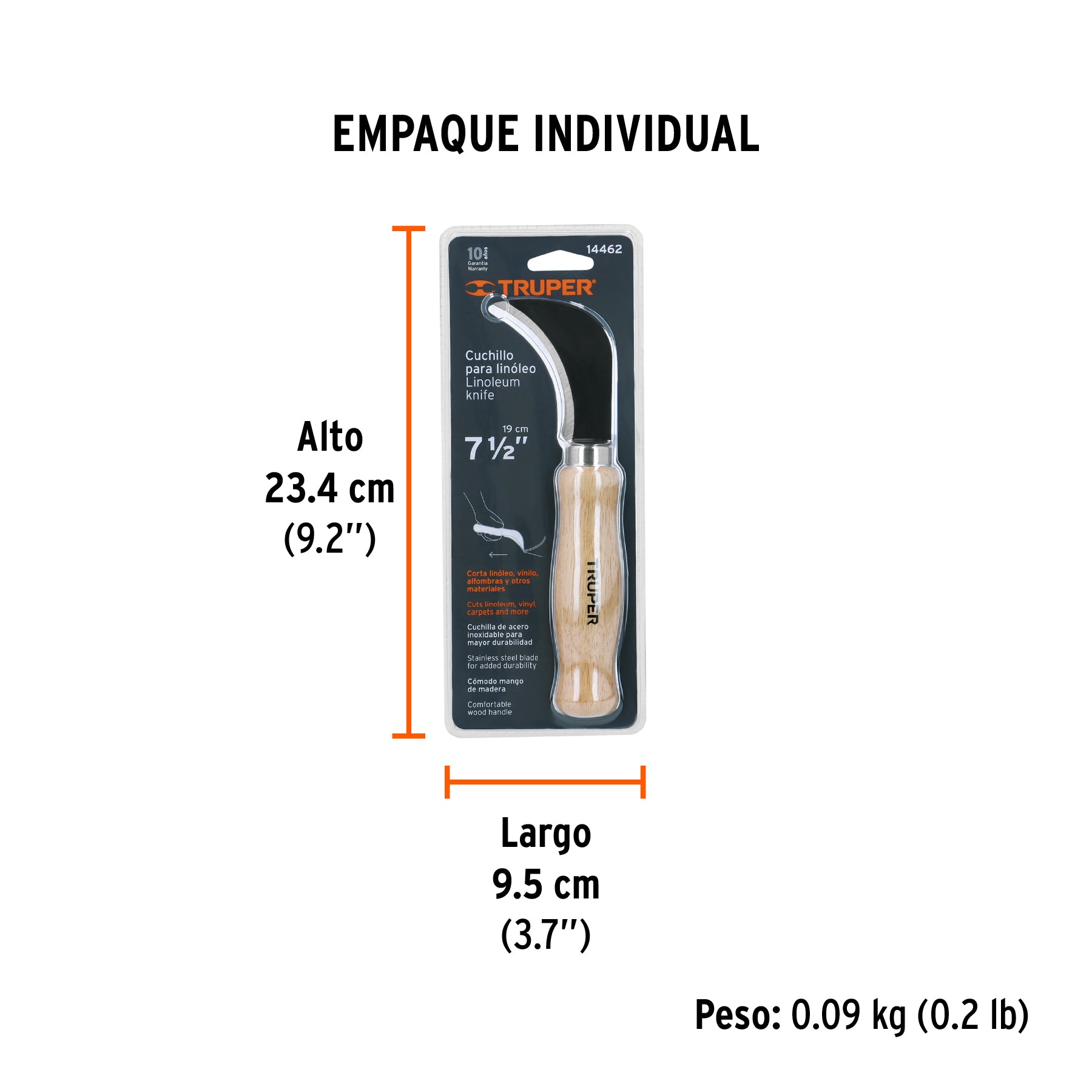 Cuchillo curvo para linóleo, 8"