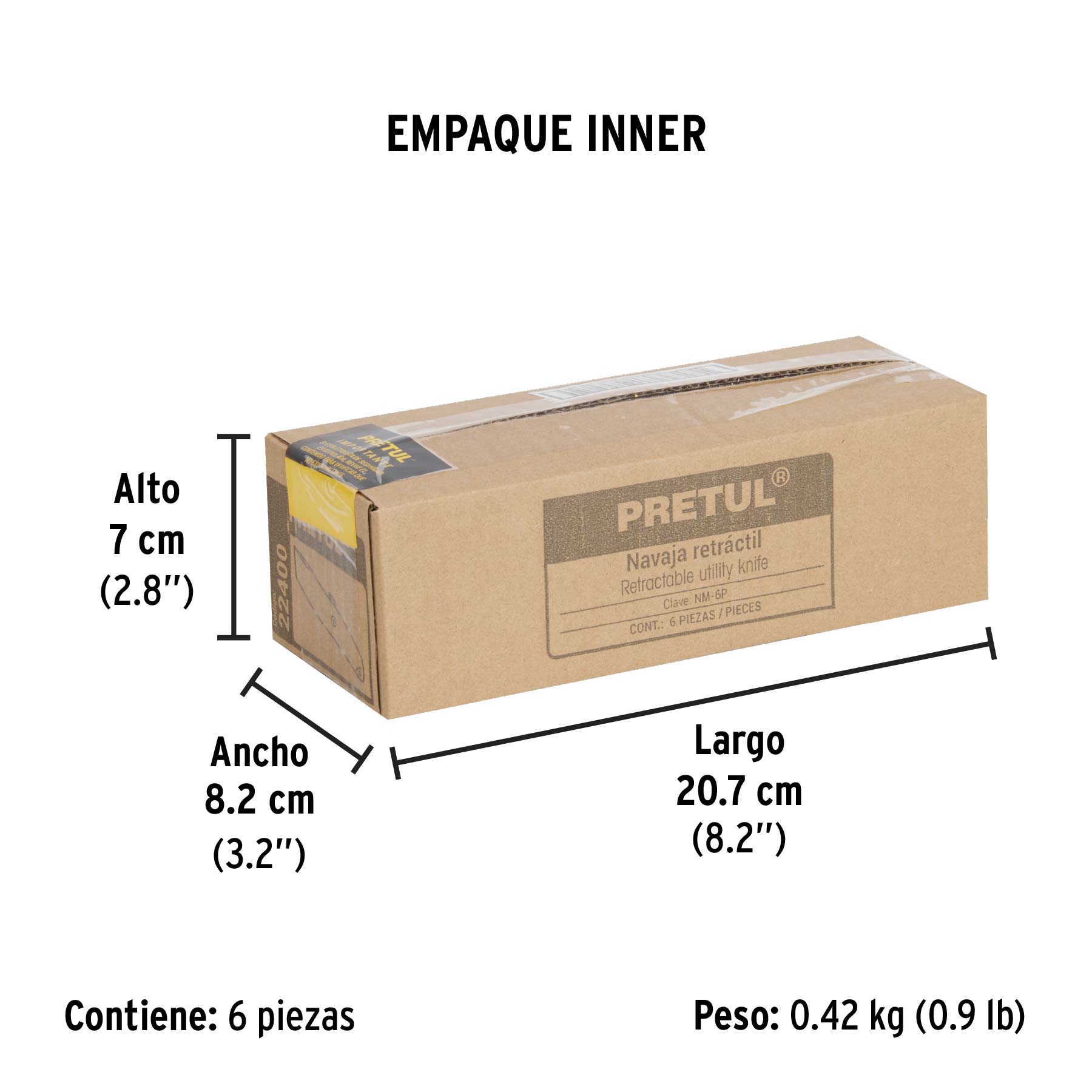 Navaja multiusos, cuchilla rectráctil, 6", con 3 cuchillas