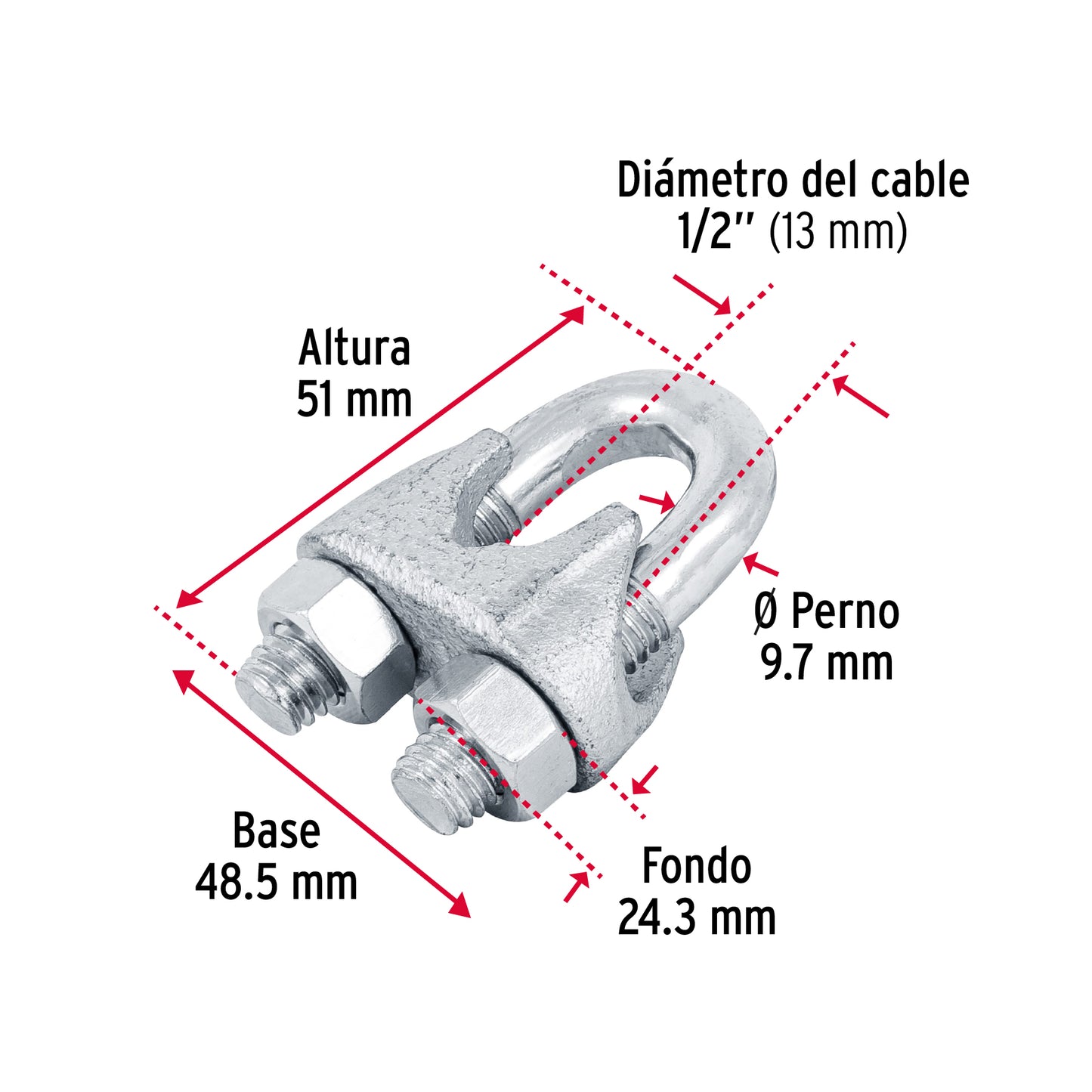 Nudo para cable de 1/2" tarjeta con 1 pza