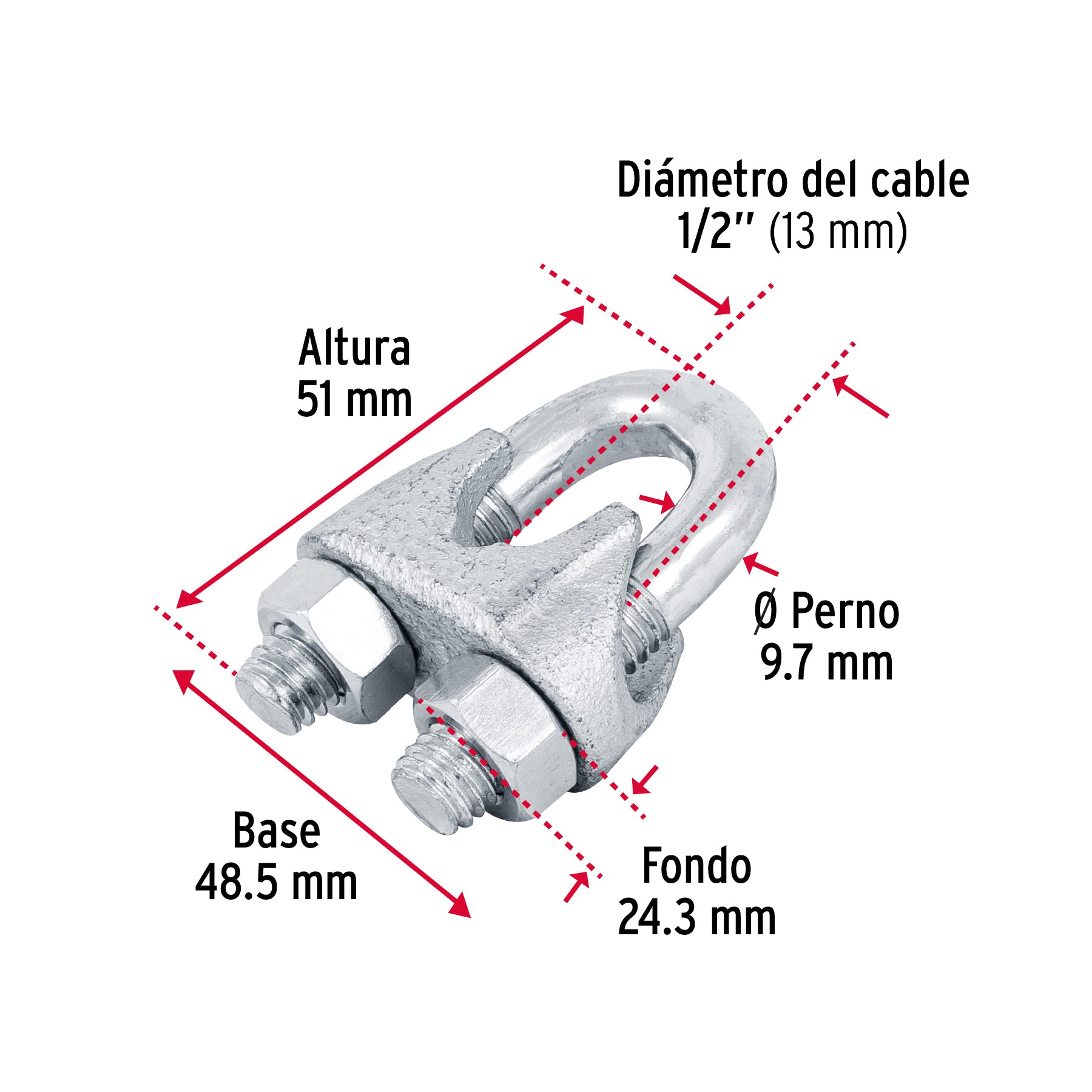 Nudo para cable de 1/2" tarjeta con 1 pza