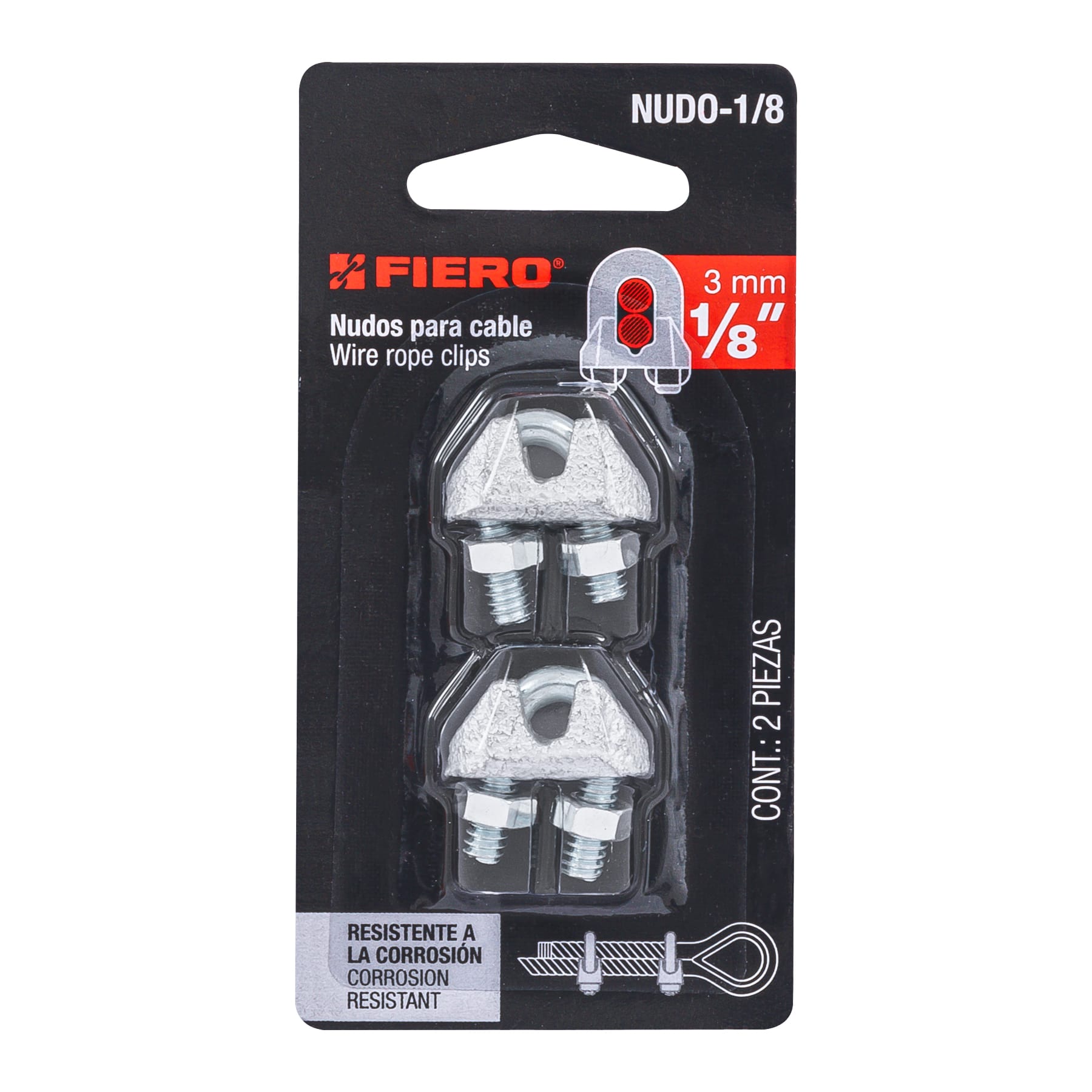 Nudo para cable de 1/8" tarjeta con 2 pzas