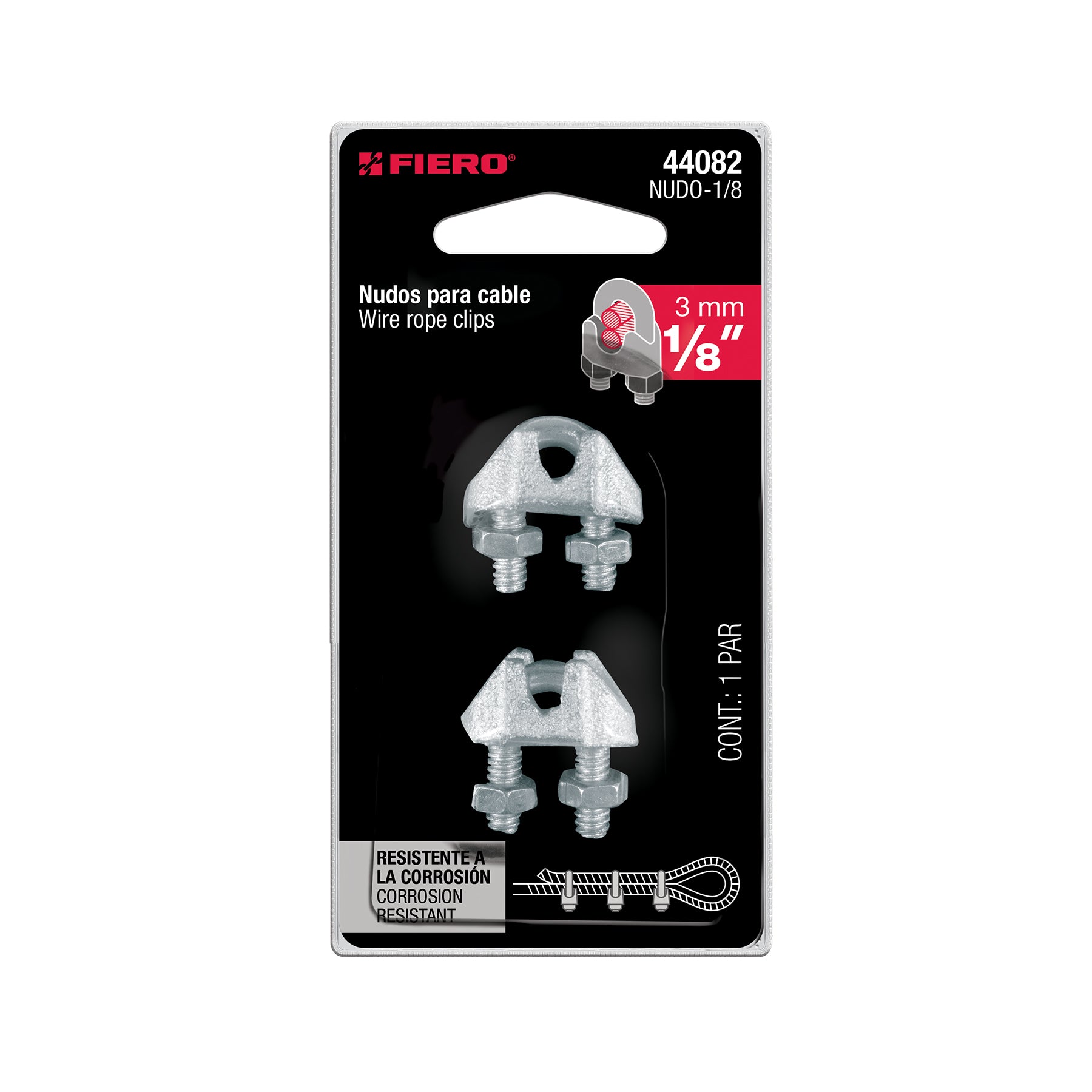 Nudo para cable de 1/8" tarjeta con 2 pzas