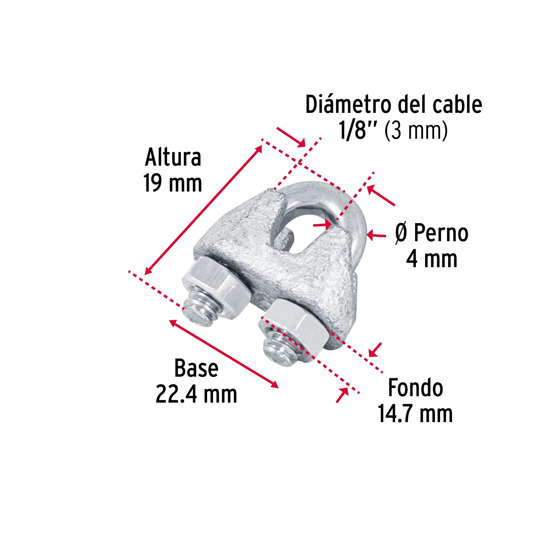 Nudo para cable de 1/8" tarjeta con 2 pzas