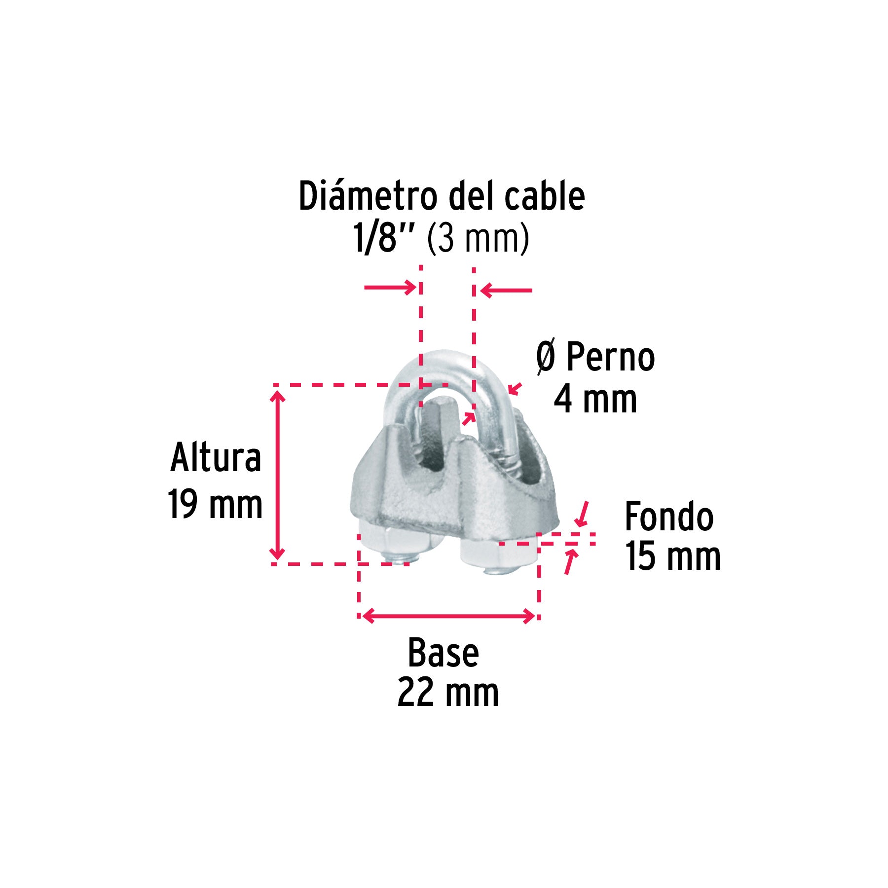 Nudo para cable de 1/8" tarjeta con 2 pzas