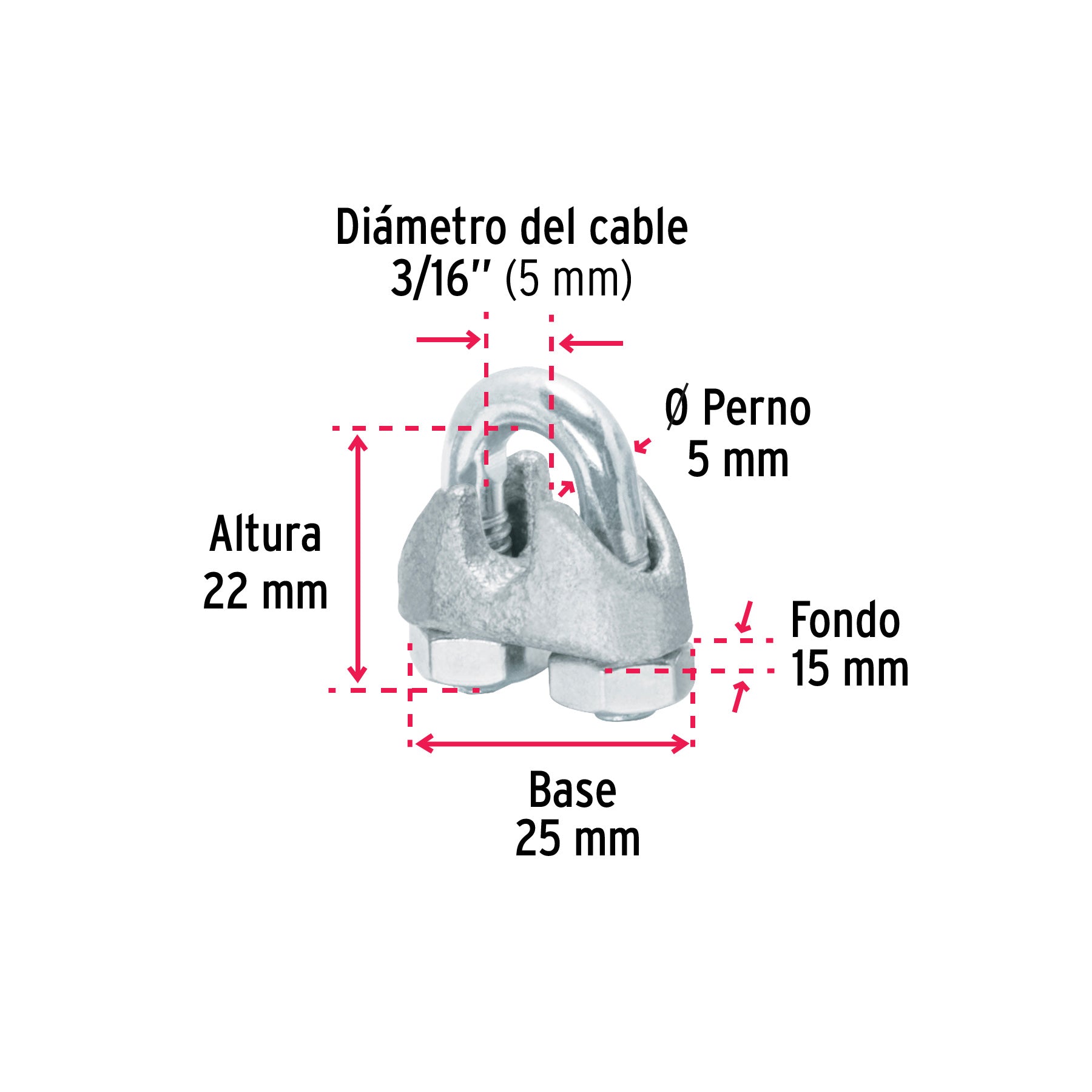 Nudo para cable de 3/16" tarjeta con 2 pzas