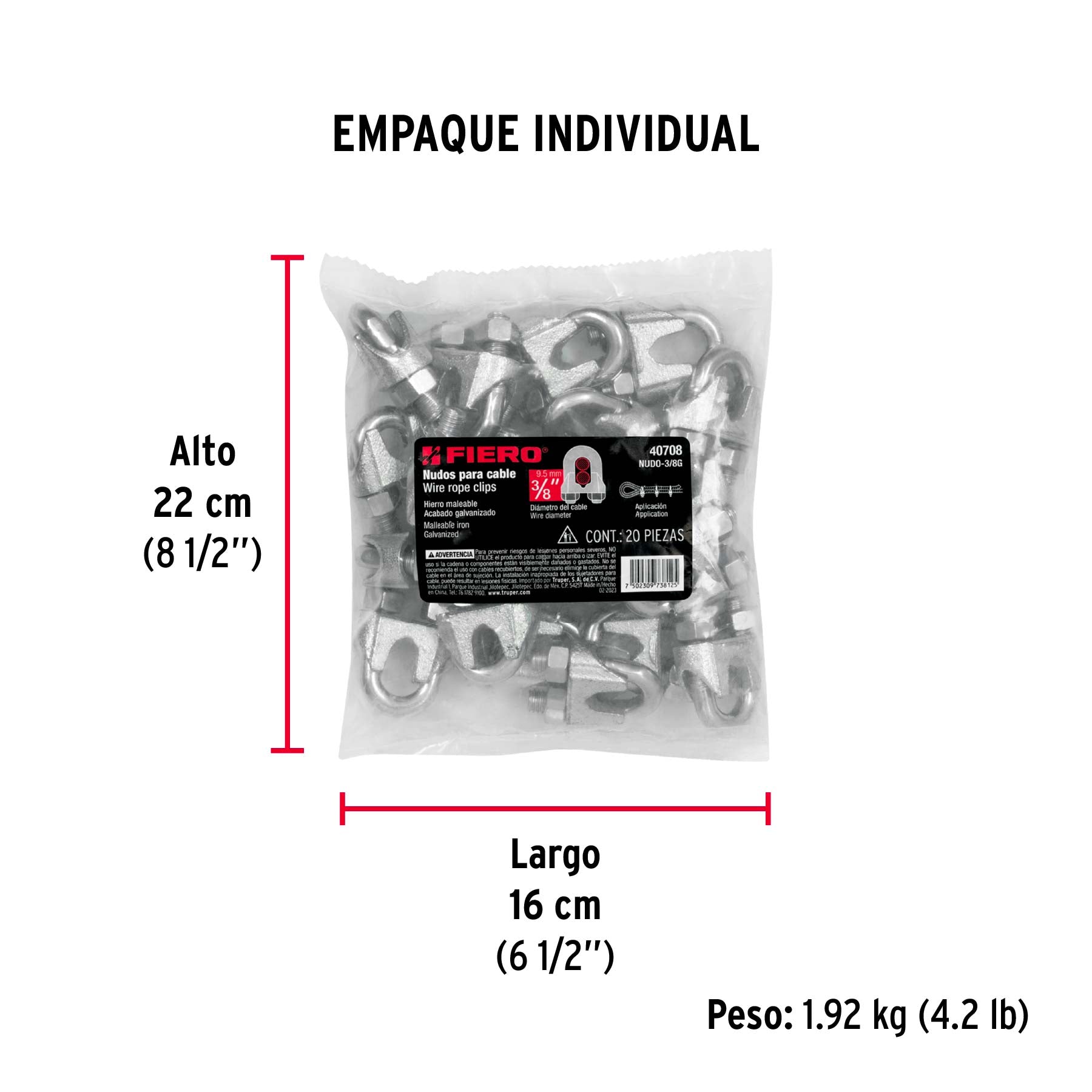 Bolsa con 20 nudos (perros) de hierro para cable de 3/8'