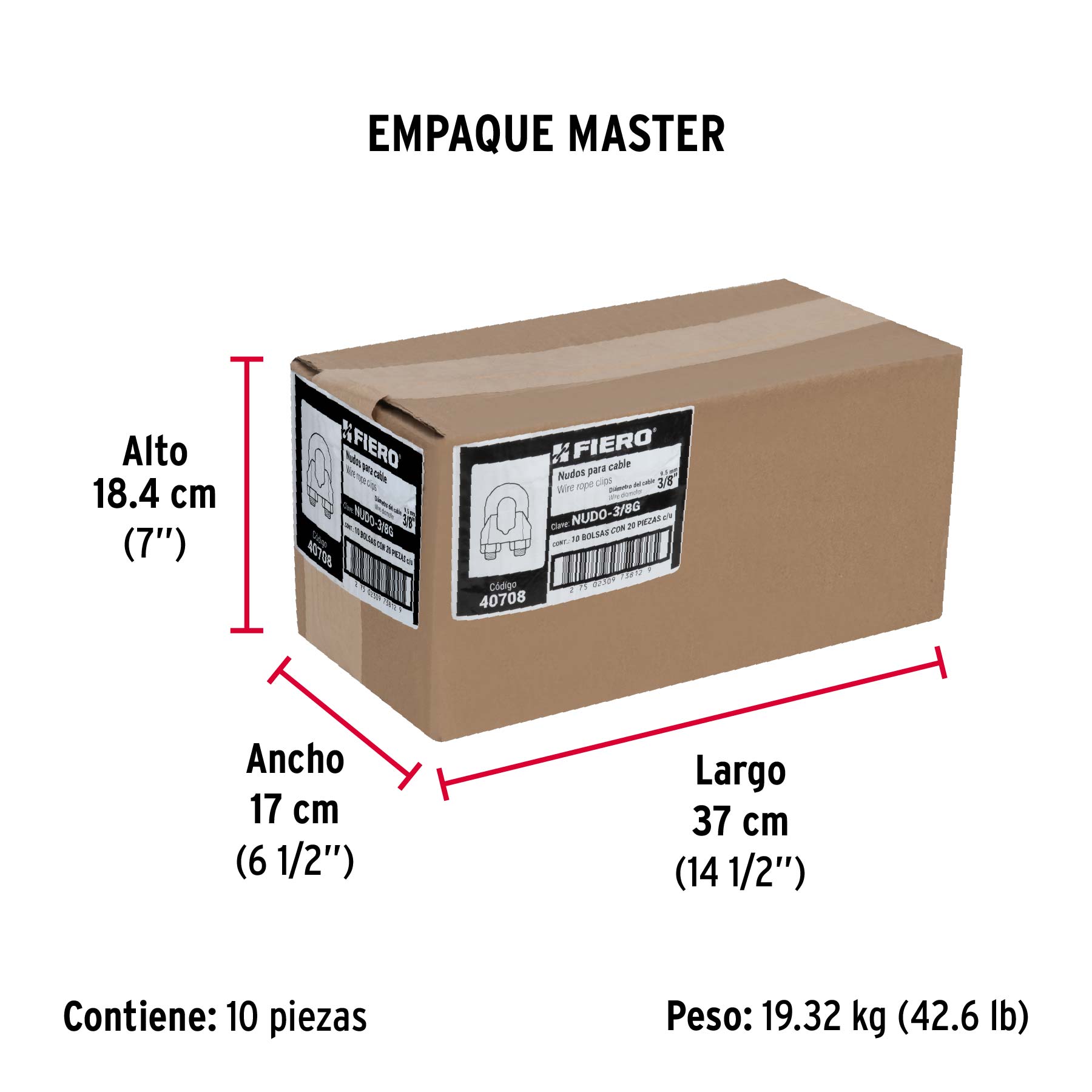 Bolsa con 20 nudos (perros) de hierro para cable de 3/8'