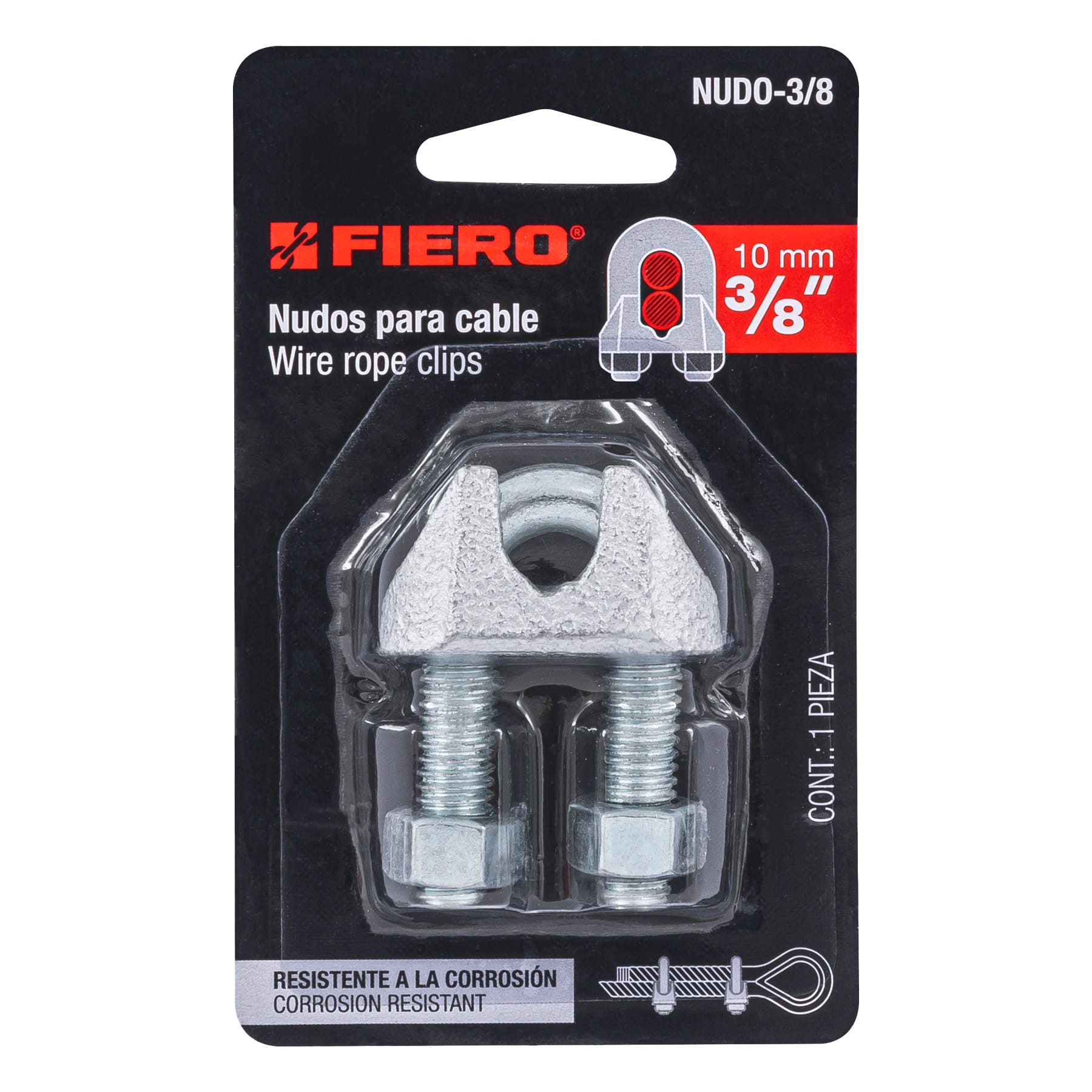 Nudo para cable de 3/8" tarjeta con 1 pza