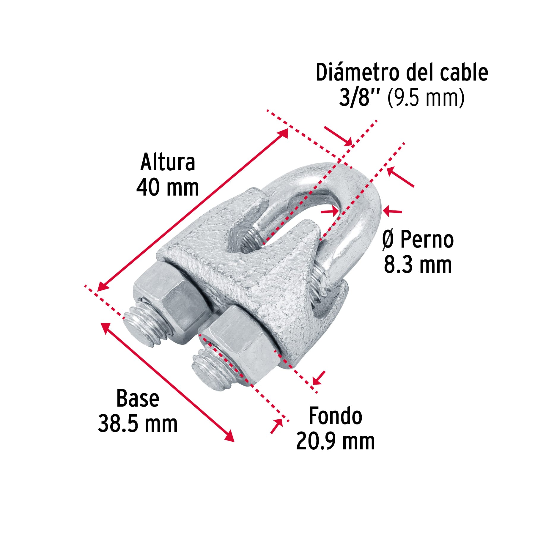 Nudo para cable de 3/8" tarjeta con 1 pza