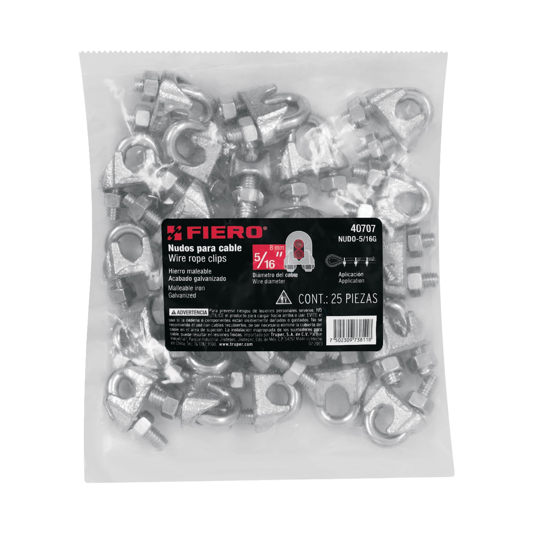 Bolsa con 25 nudos (perros) de hierro para cable de 5/16'