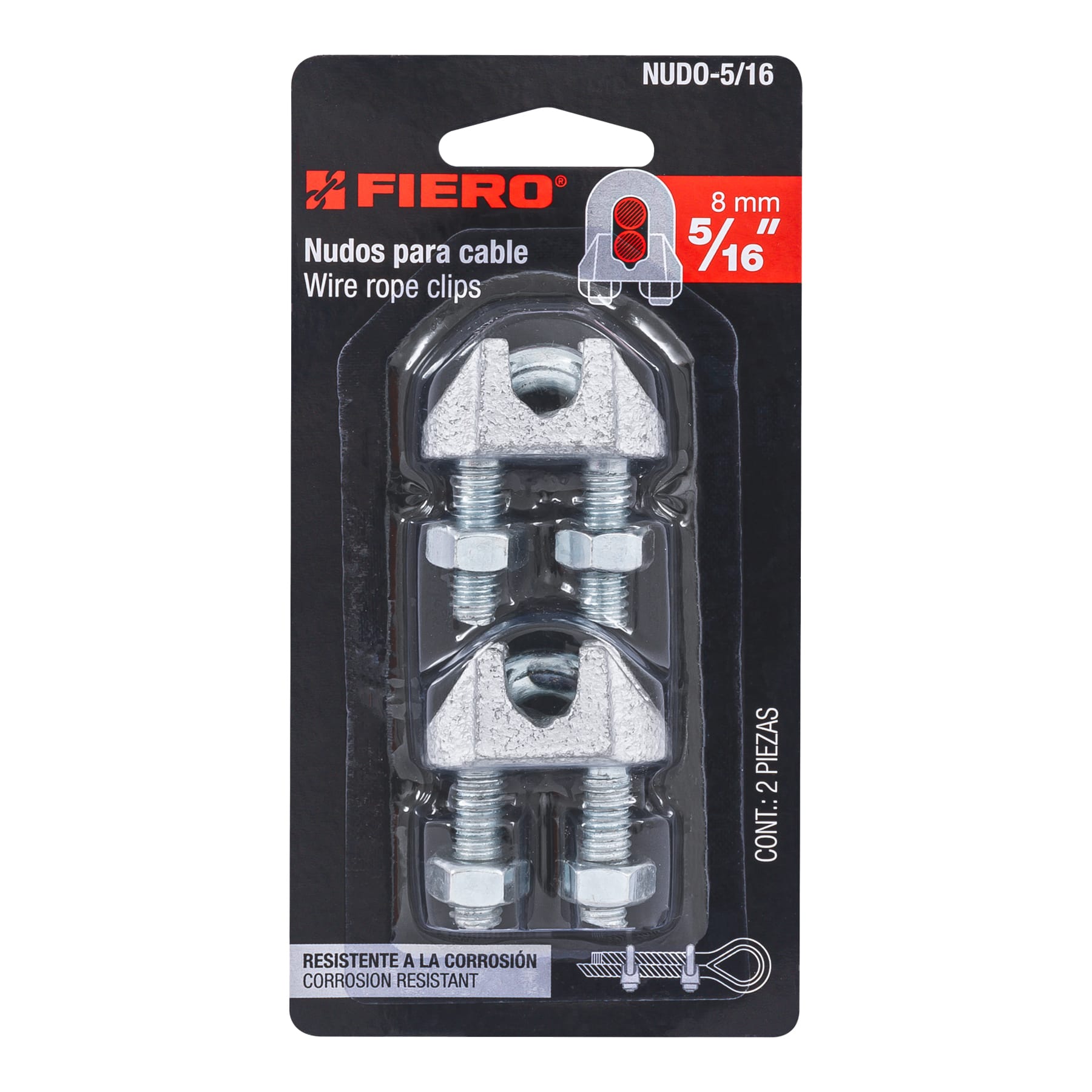 Nudo para cable de 5/16" tarjeta con 2 pzas