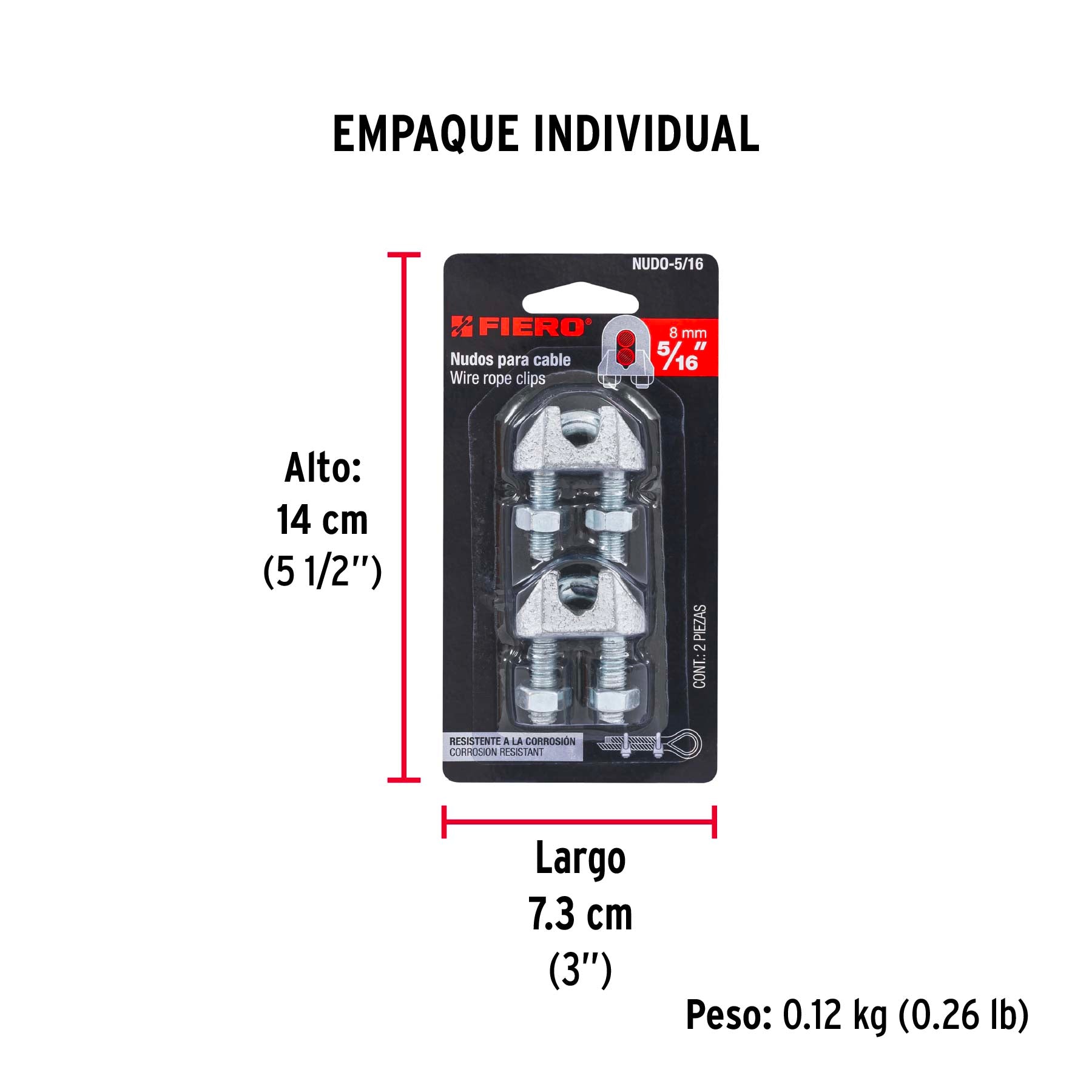 Nudo para cable de 5/16" tarjeta con 2 pzas