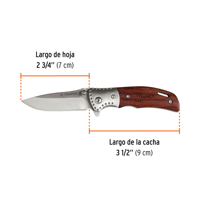 Navaja abatible con mango de madera 3"